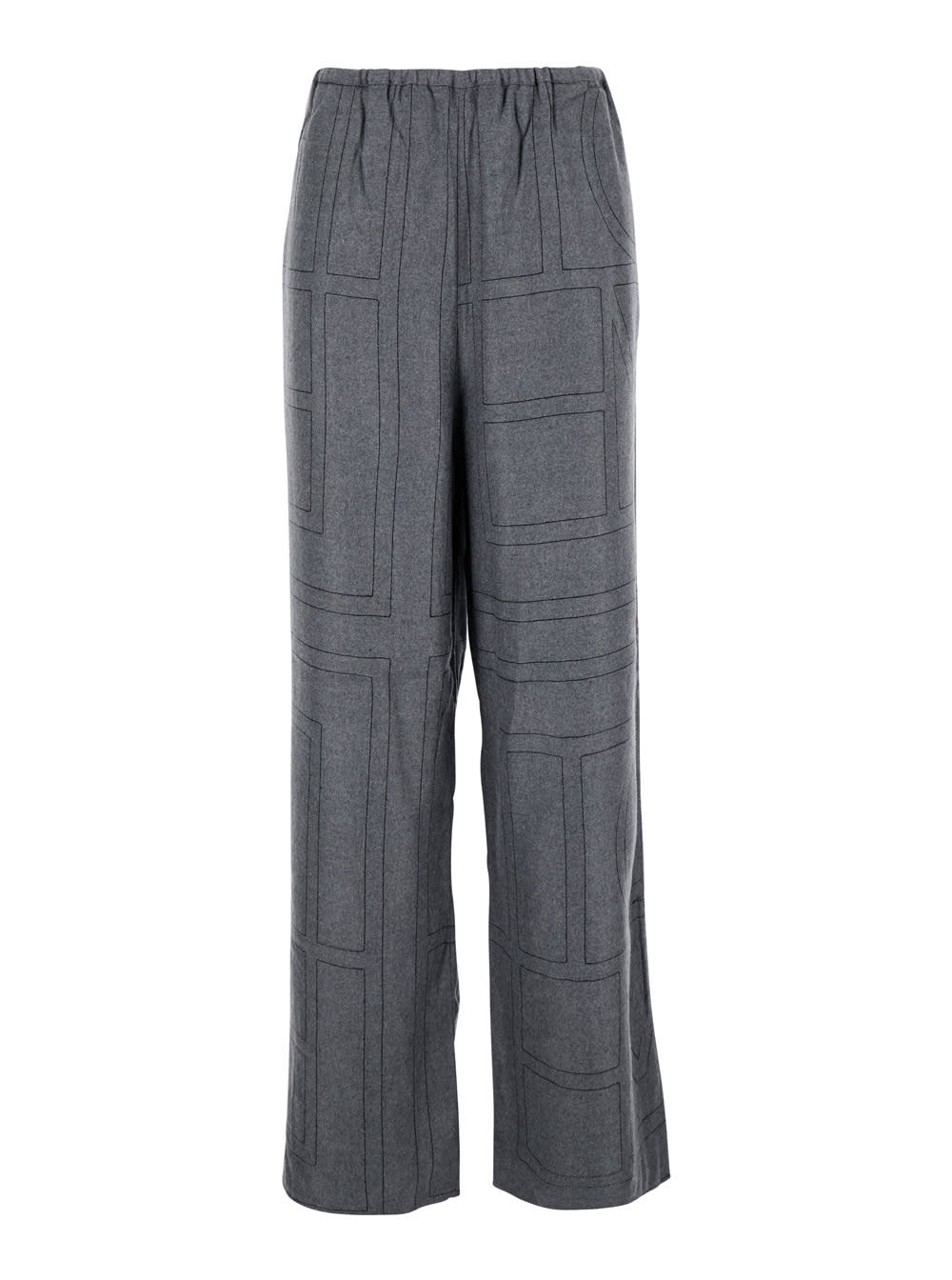 Totême Grey Pants With Elastic Waist And All-over Logo Print In Modal Woman