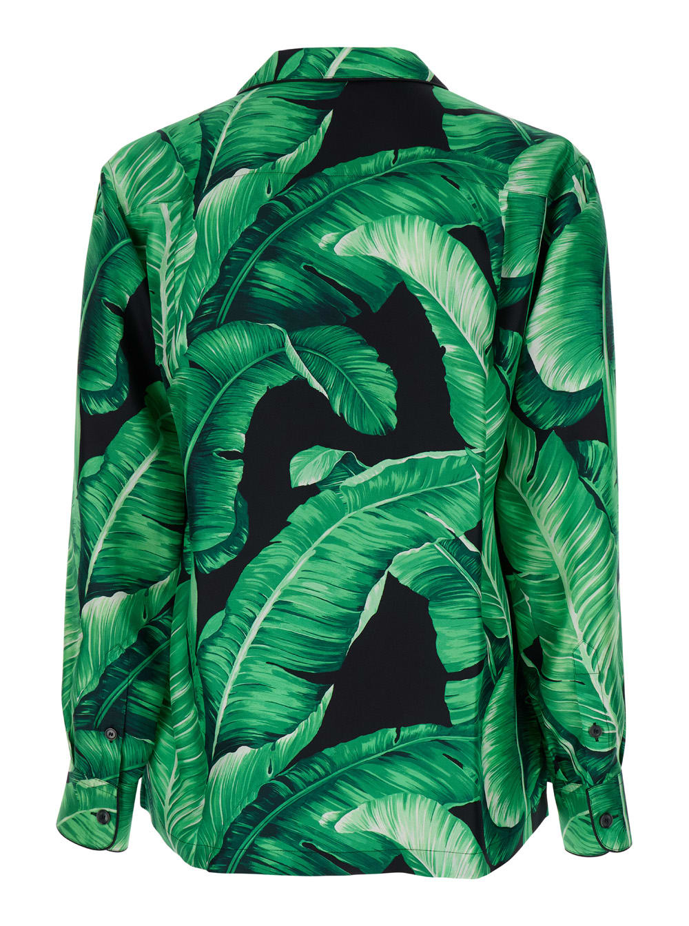 DOLCE & GABBANA BLACK & GREEN LEAF PRINT SHIRT IN SILK MAN 