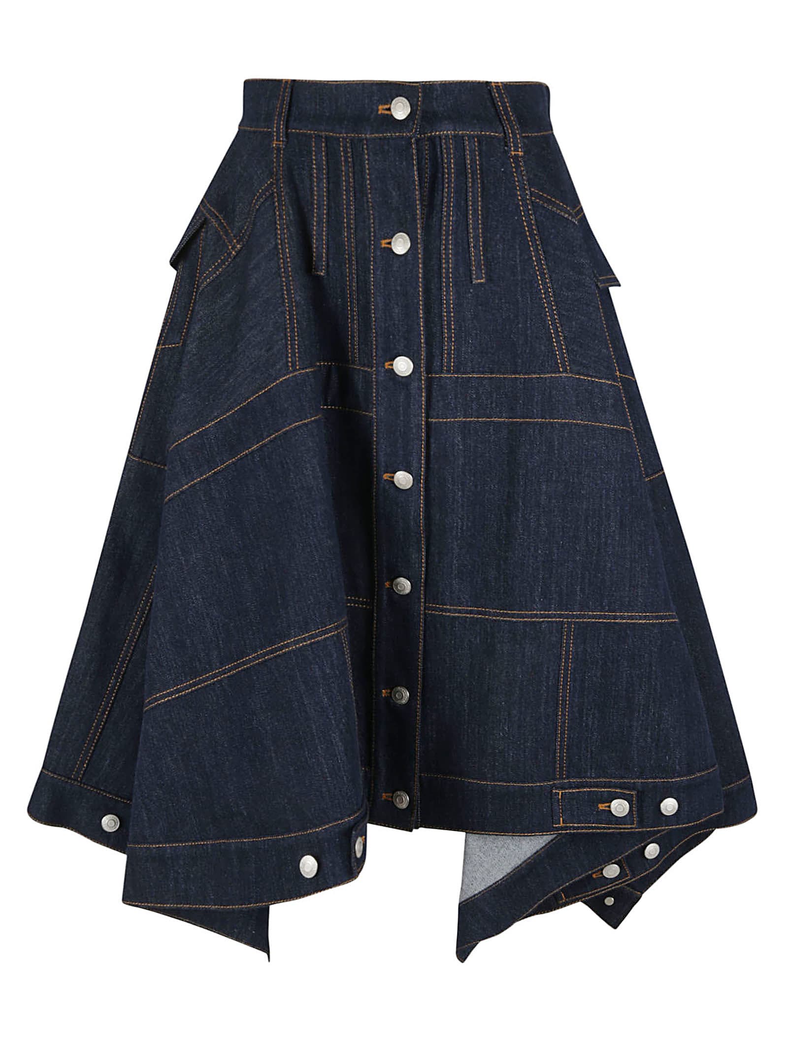 Alexander McQueen Asymmetric Flared Denim Skirt
