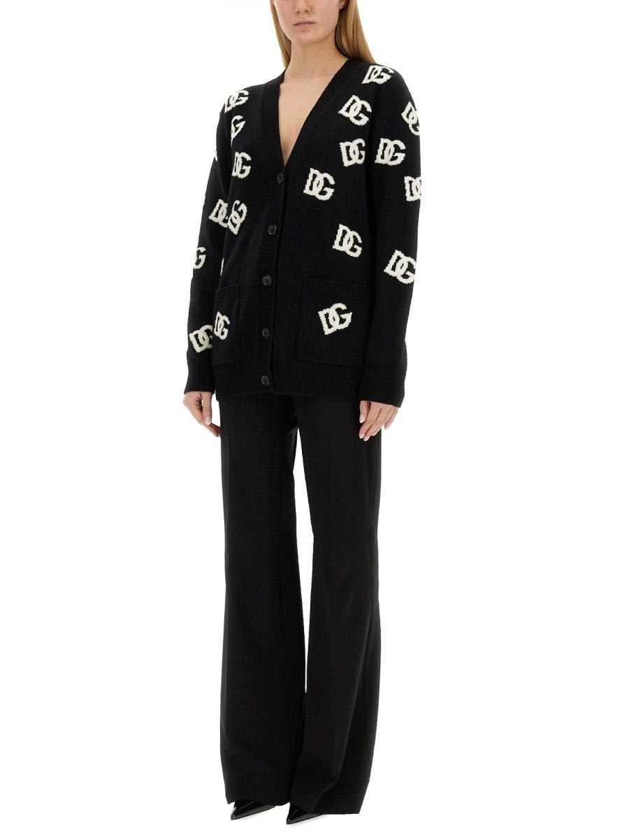 Shop Dolce & Gabbana All-over Logo Intarsia V-neck Cardigan In Nero Bianco