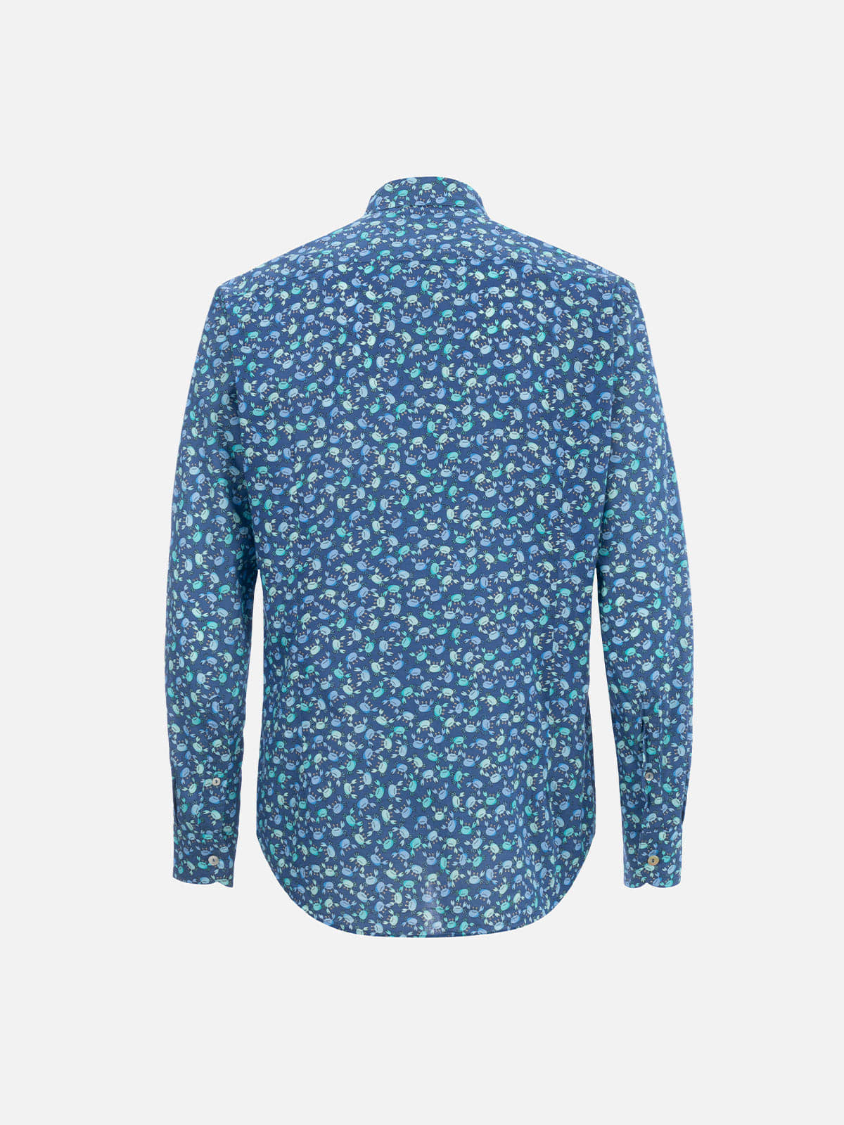 Mc2 Saint Barth Man Muslin Cotton Shirt Sikelia With Crabs Print In Blue