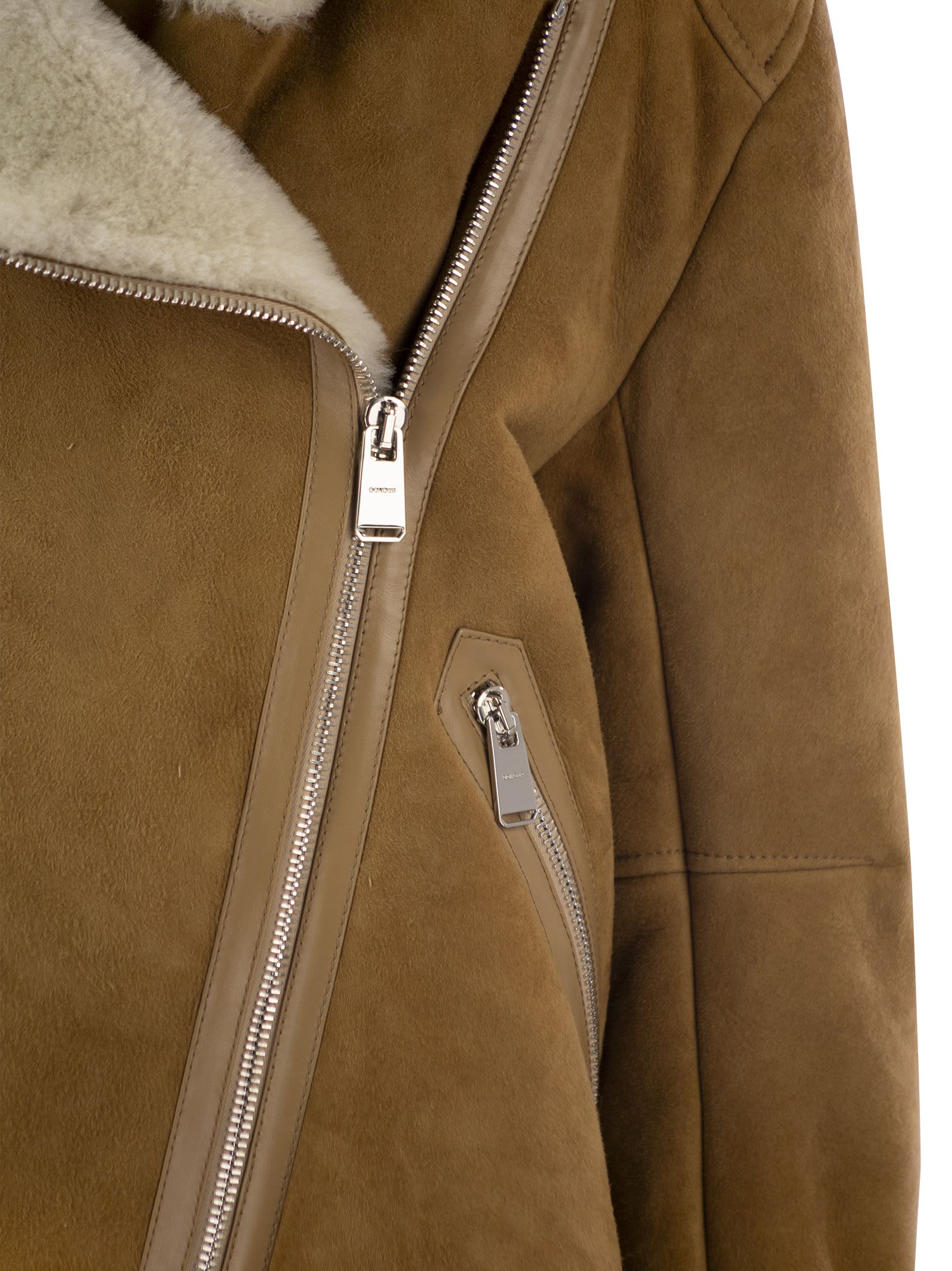 Shop Dondup Loose Shearling Jacket In Caramel