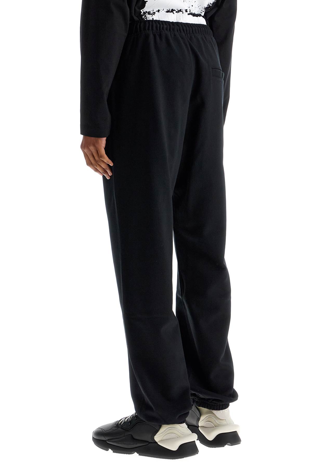 Y-3 Wide Leg High Waist Black Cotton Pants With Adjustable Drawstring In Black (black)