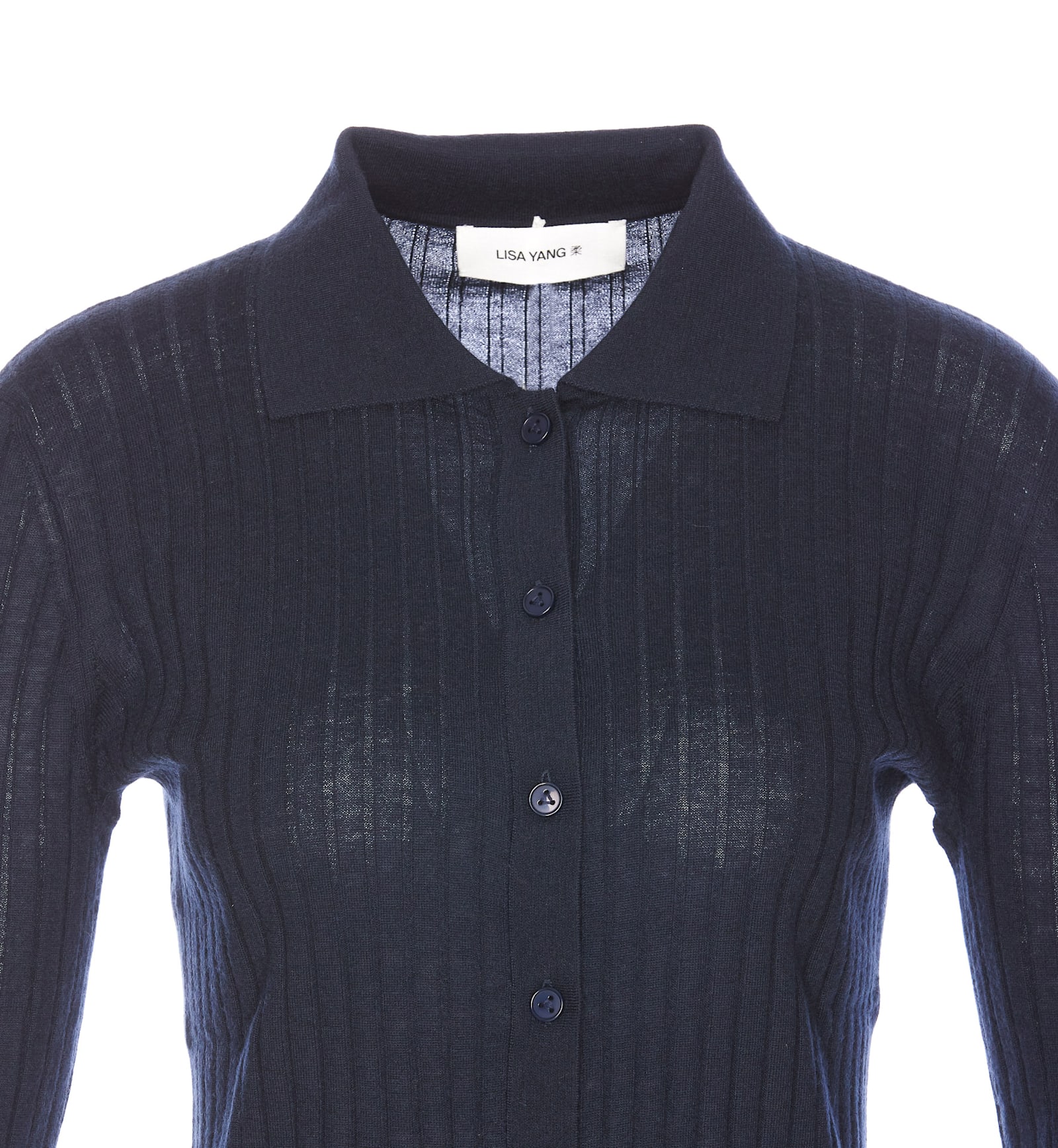 Lisa Yang Ribbed Collared Tight Fit Knitwear In Blue