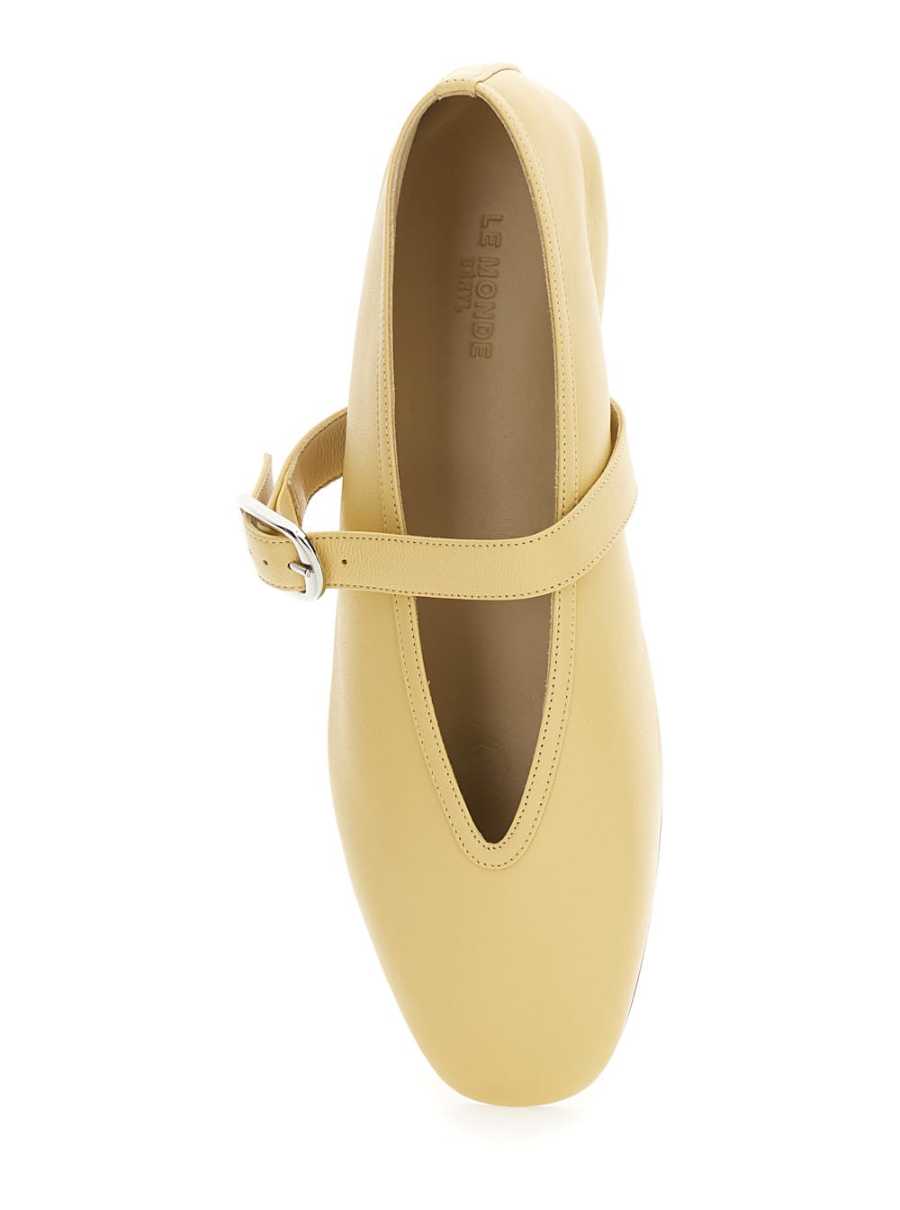 Shop Le Monde Beryl Stella Yellow Ballerinas With With Buckle Strap In Leather Woman In Beige