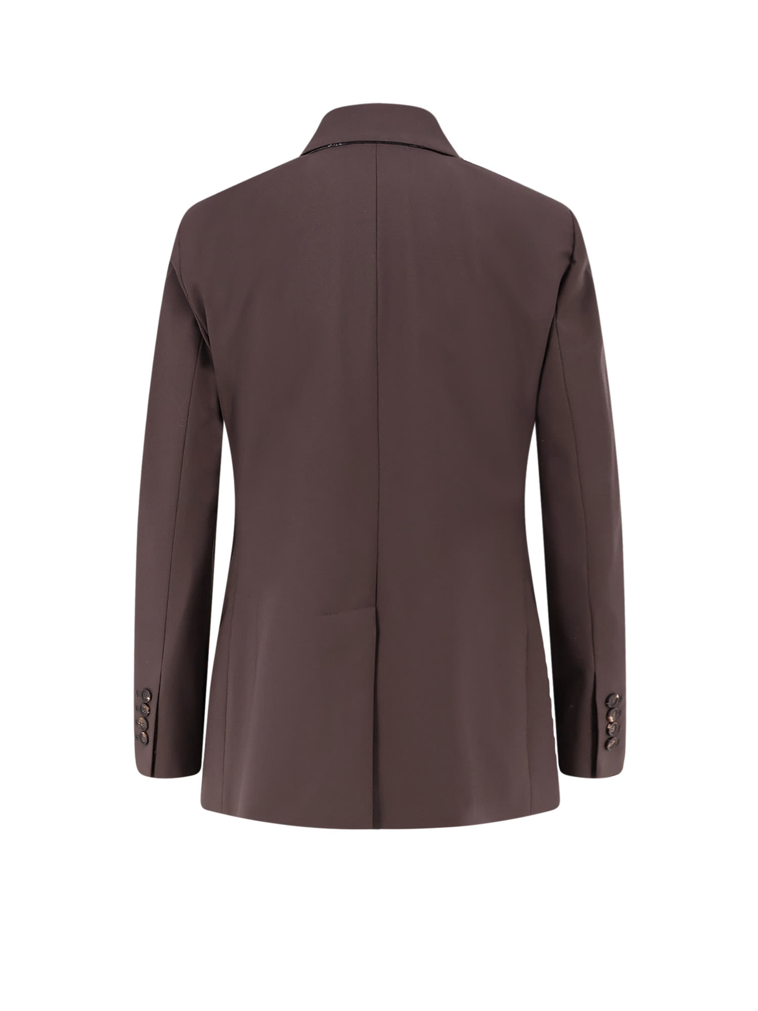 Brunello Cucinelli Tropical Luxury Wool Blazer With Monili In Brown