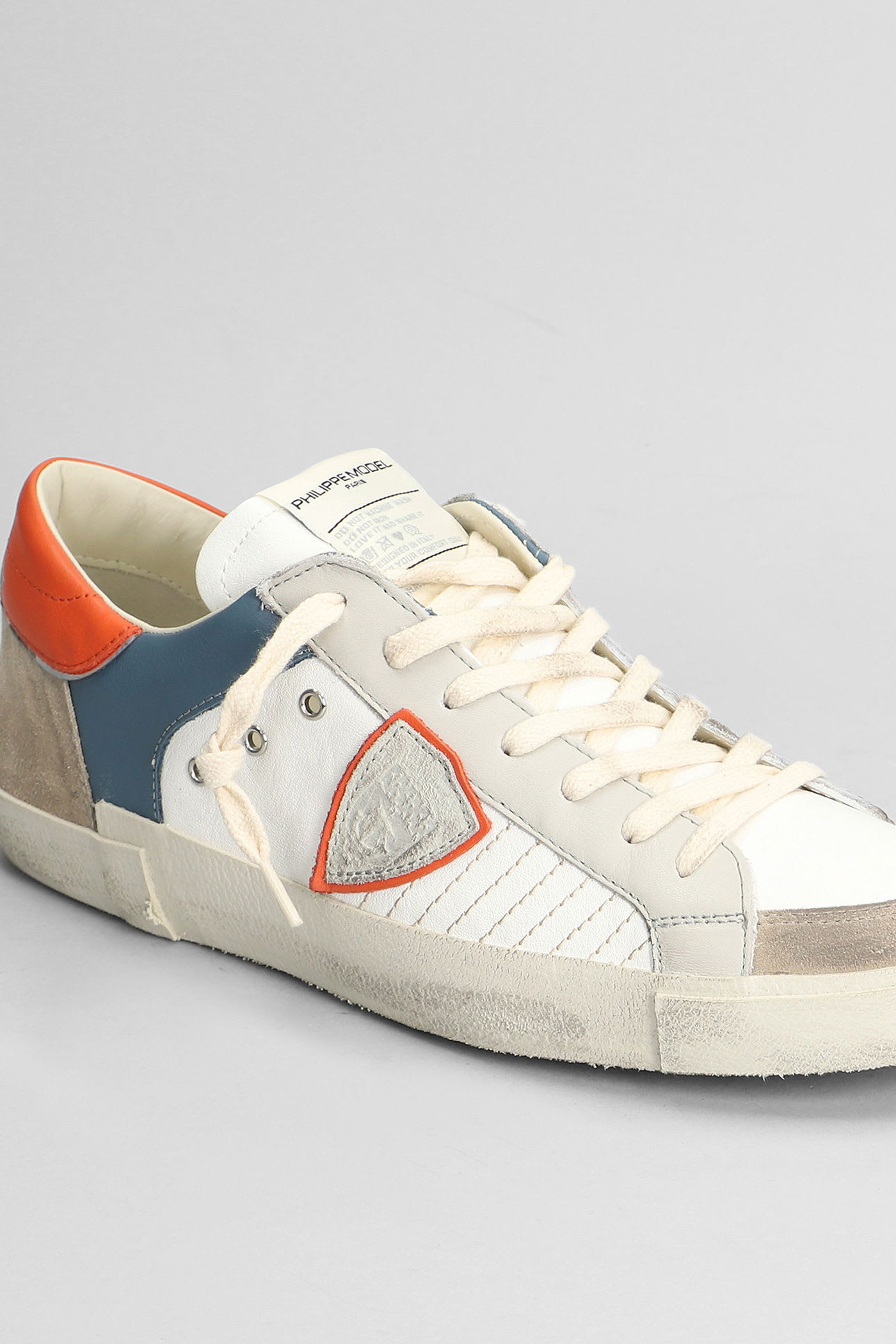 Philippe Model Prsx Low Sneakers In White Suede And Leather In Multi