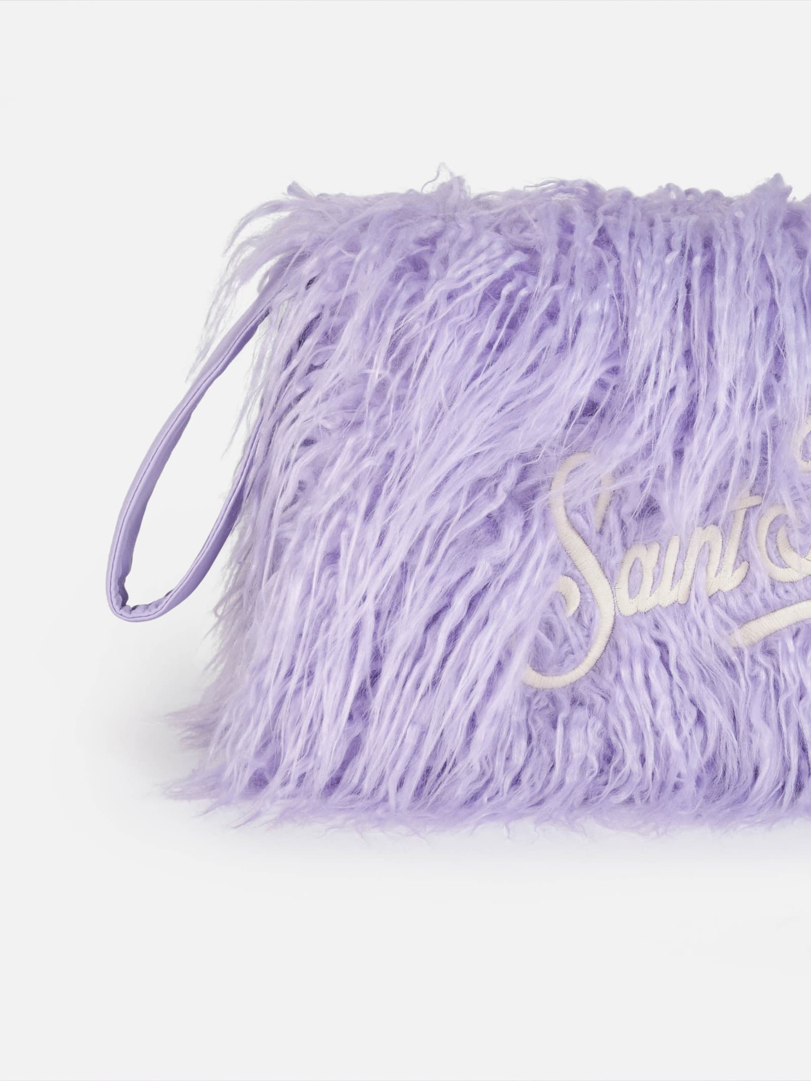 Mc2 Saint Barth Lilac Furry Mildred Pochette With Saint Barth Embroidery In Pink