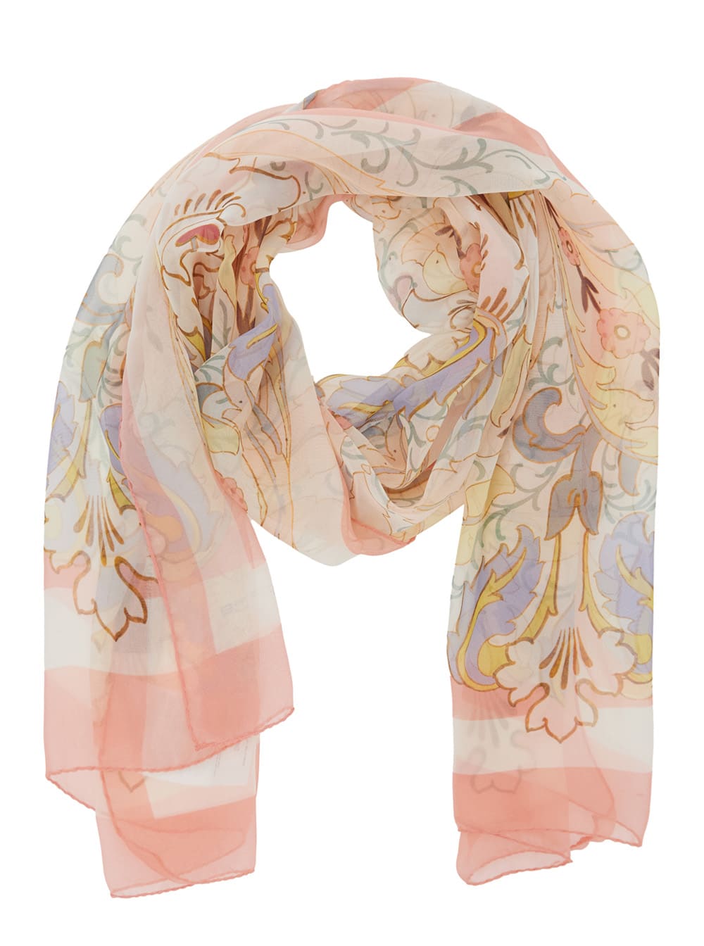 Etro Multicolor Rectangular Scarf With All-over Floral Motif And Logo Patch On The Side In Silk Woman
