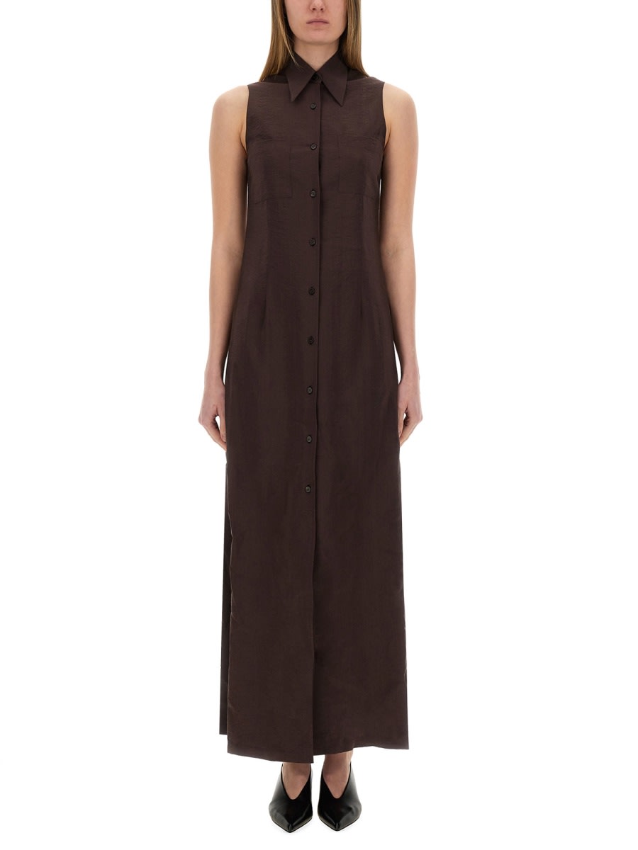 Shop Alysi Silk Canvas Chemisier Dress In Brown
