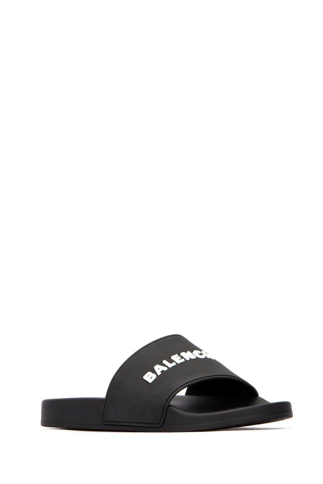 Shop Balenciaga Logo Printed Pool Slides In Black