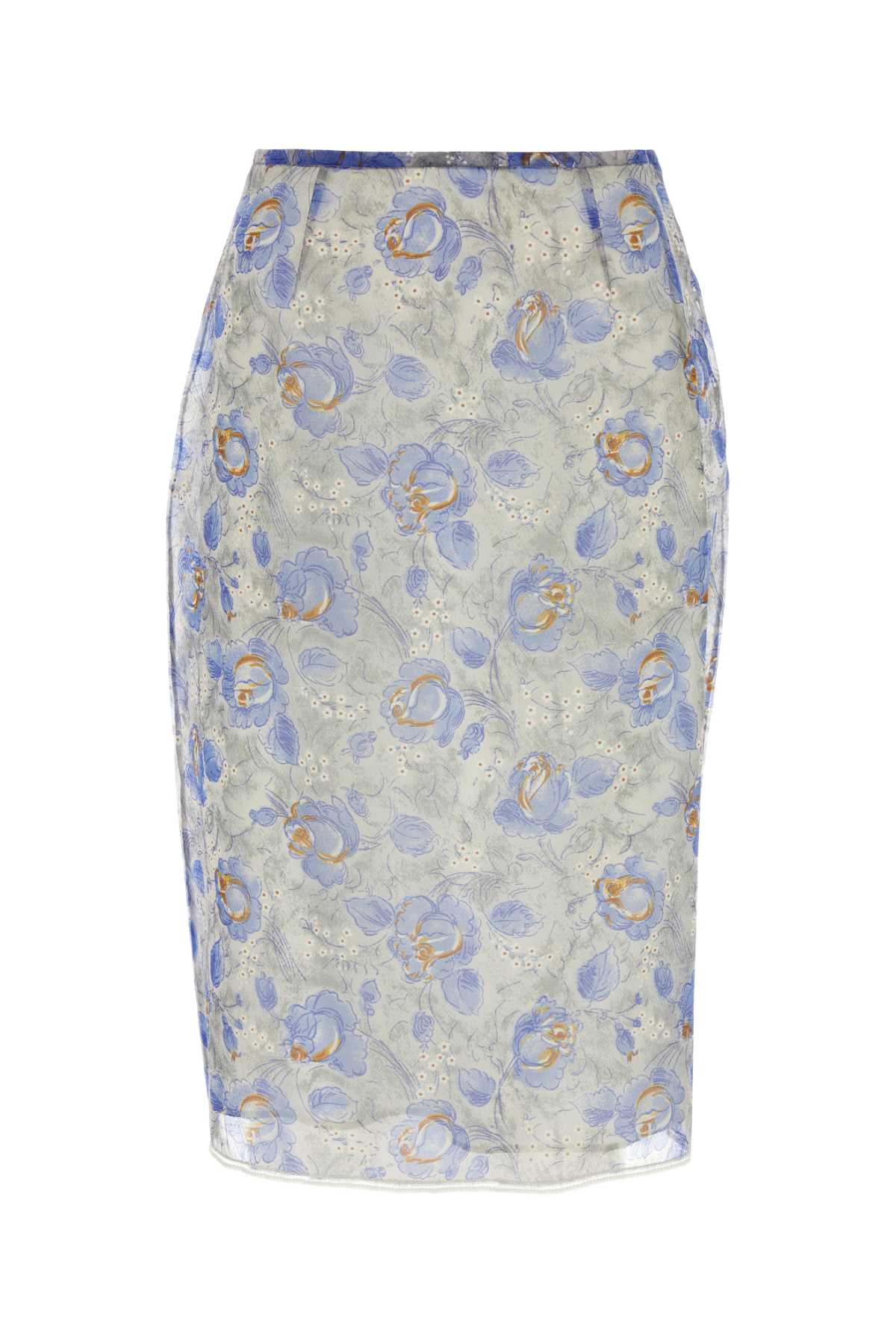 Shop Prada Printed Polyester Blend Skirt In Clear Blue