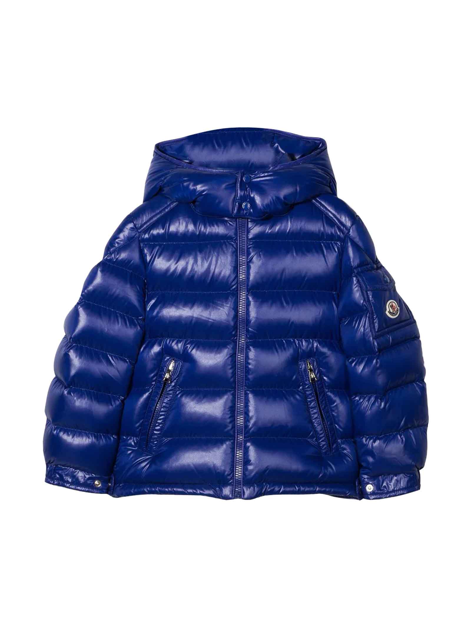Moncler Kids' Blue Polyamide Feather Down Jacket In Bluette