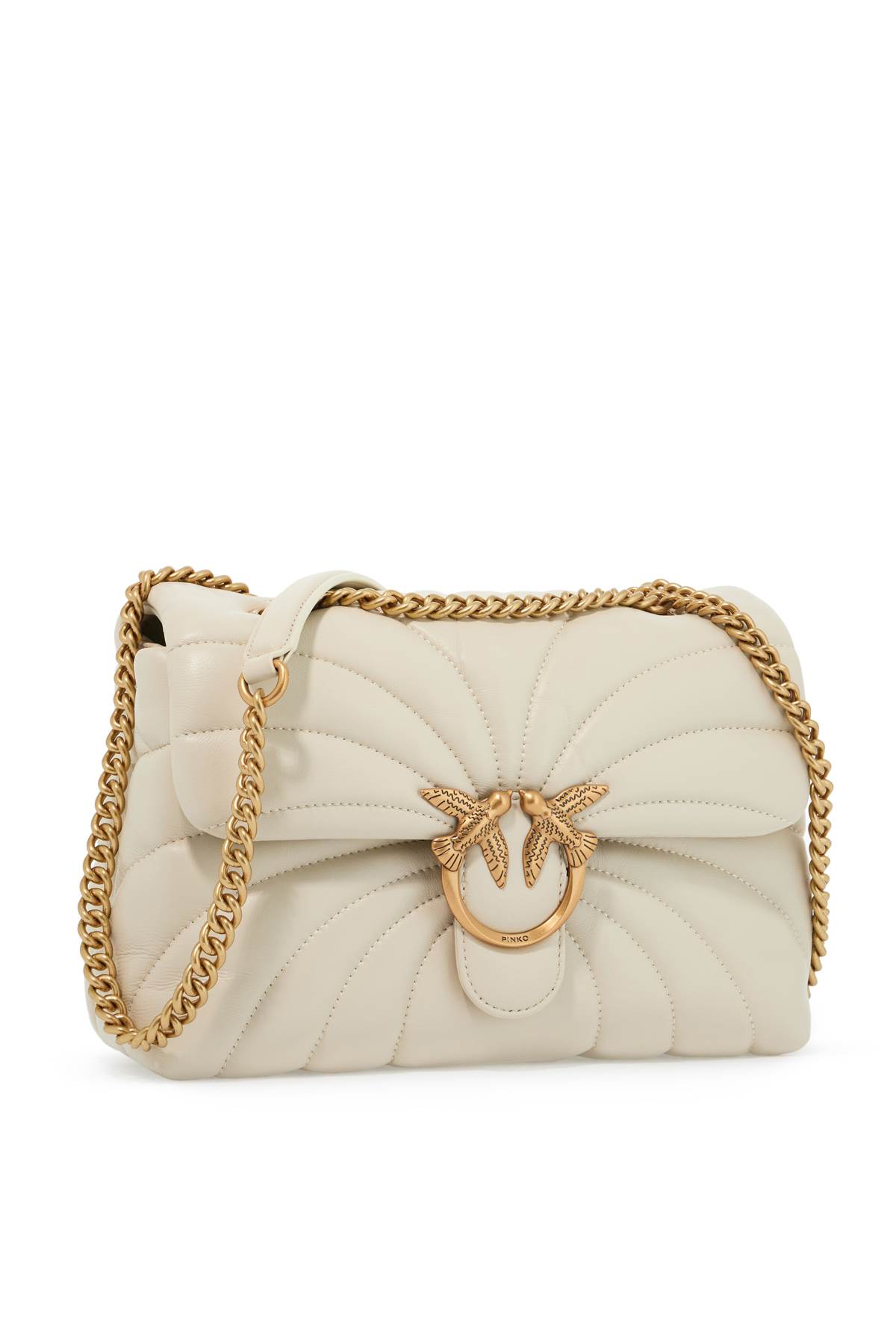 Shop Pinko Ed\n\nlove Puff Classic Butterfly Qu In Bianco Seta-antique Gold (white)