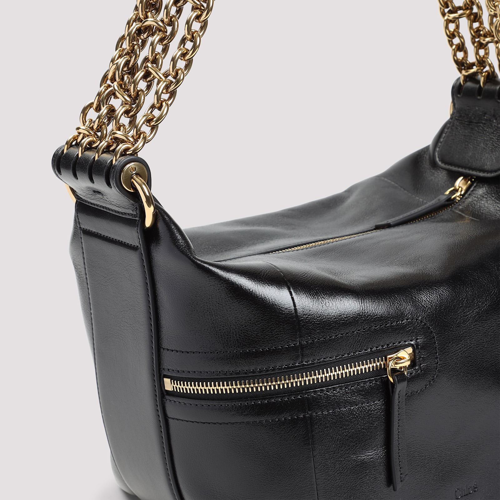 Chloé Sac Porté Épaule Camera Chain En Cuir Brillant Femme Noir Taille Onesize 100% Bubalus Bubalis, Farme In Black