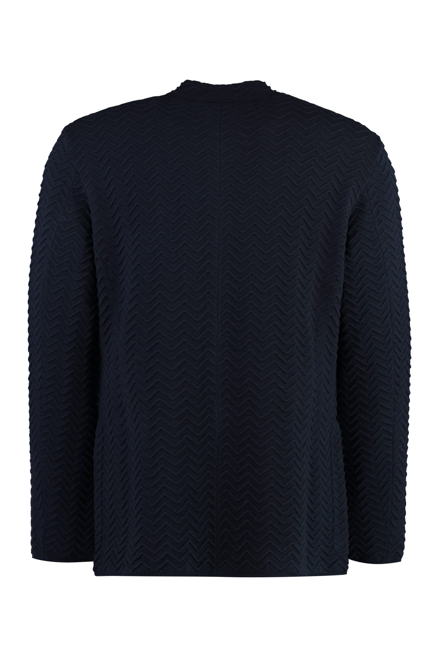 Shop Giorgio Armani Jacquard Knit Cardigan In Blu