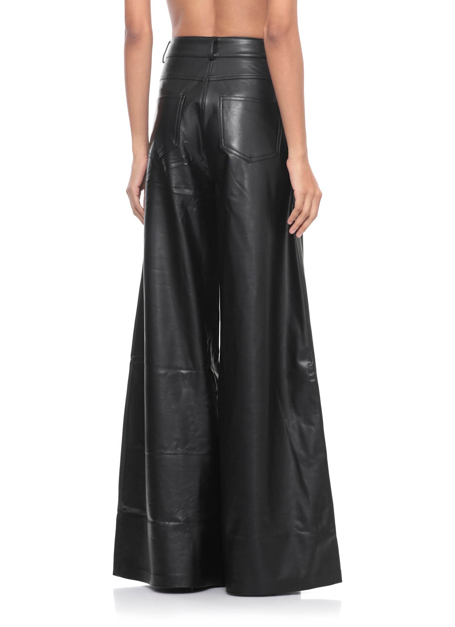 Norma Kamali High Waist Wide Leg Synthetic Leather Trousers In Black