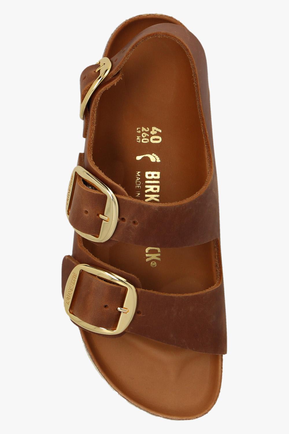 Shop Birkenstock Milano Big Buckle Sandals In Leather Brown