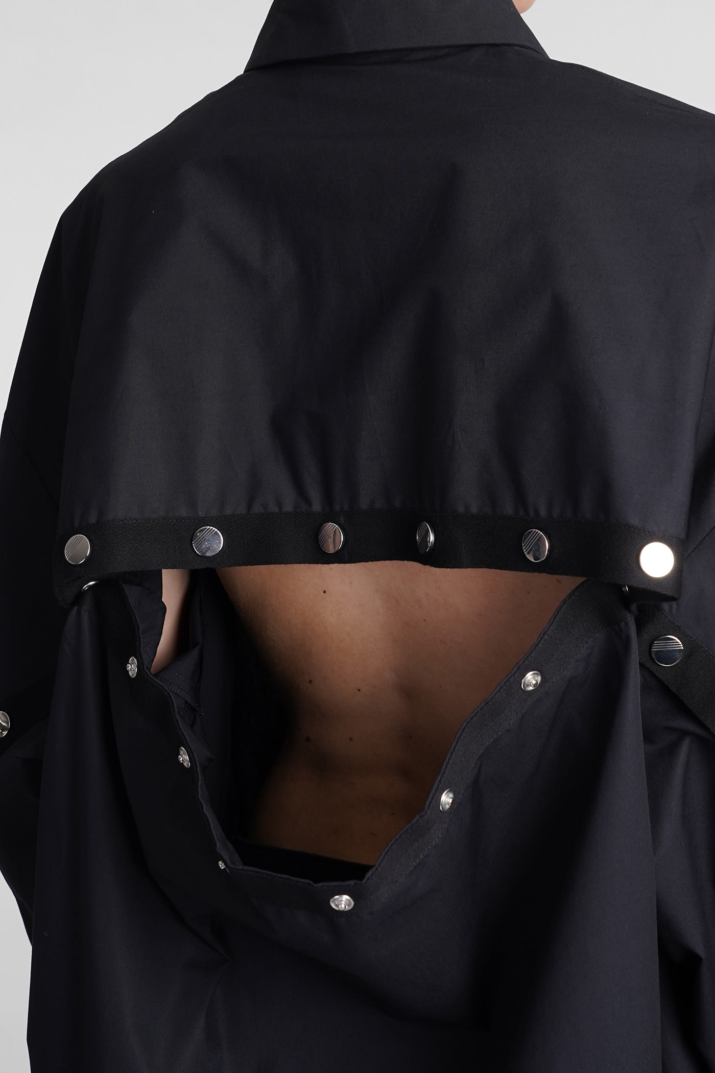 Attico Black Oversized Asymmetric Shirt With Studs In Cotton In Black