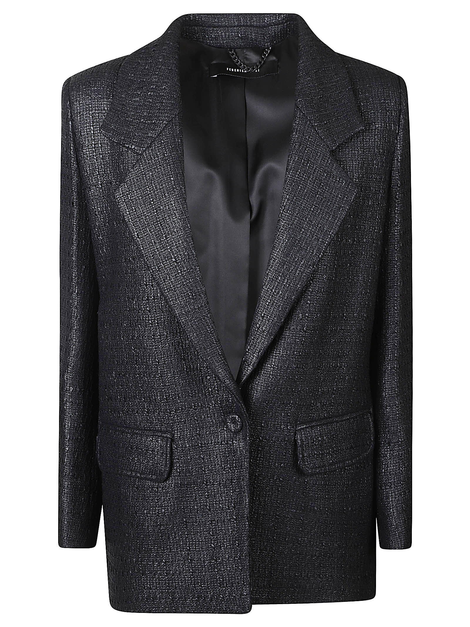 Shop Federica Tosi Single-button Tweed Blazer In Black
