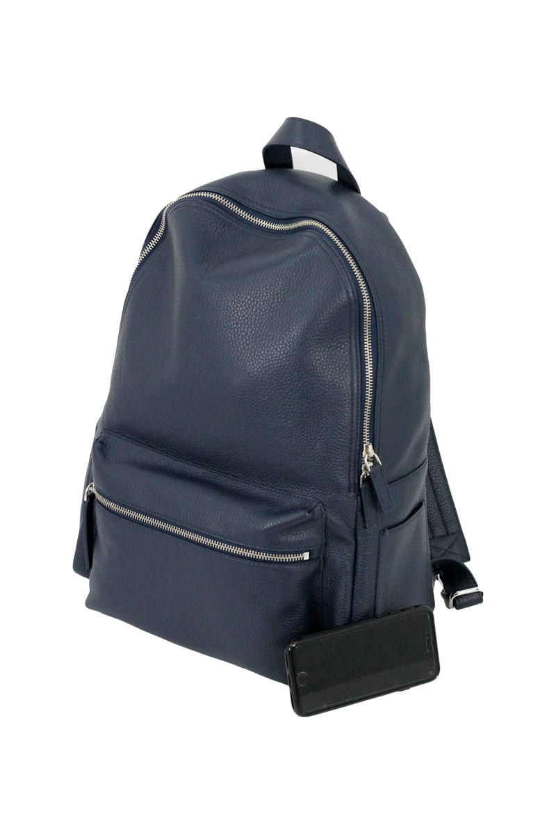 ORCIANI LEATHER BACKPACK,P00635 .NAVY