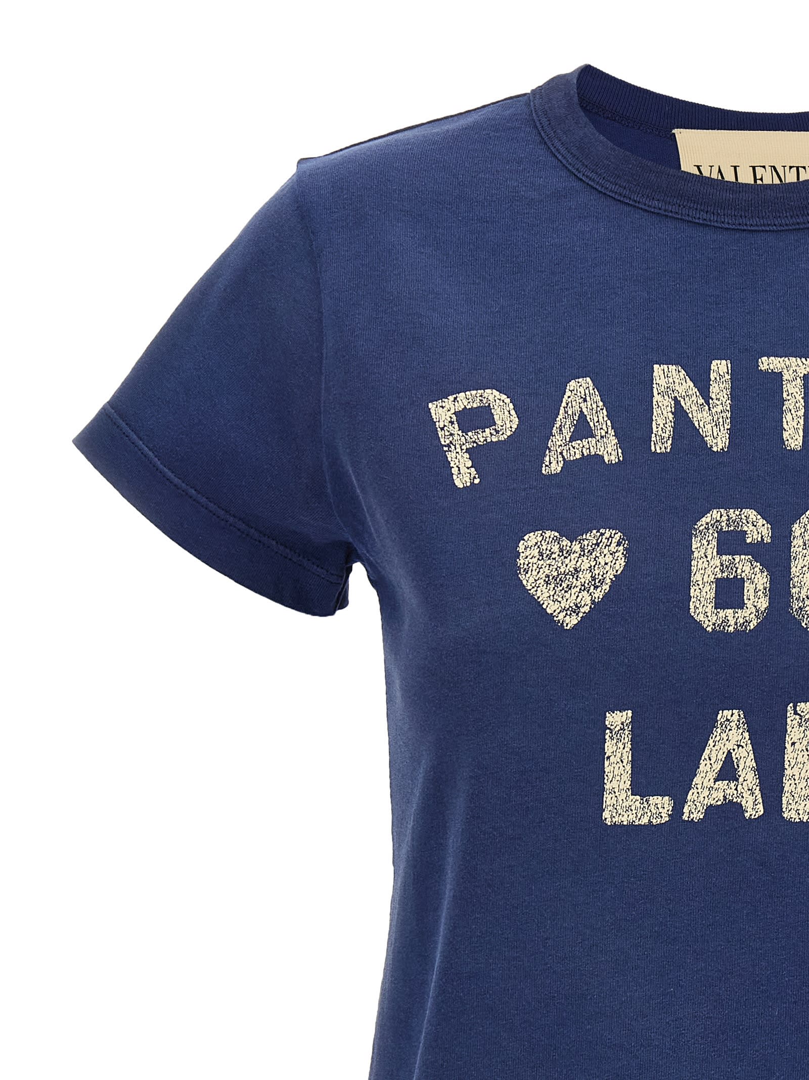 Valentino Crew Neck Graphic Print Short Sleeves Top In Blue