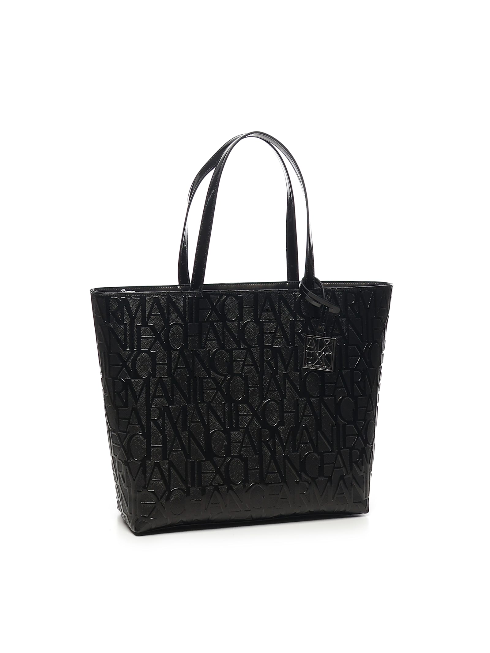 Armani Exchange Shopper Bag With All-over Logo In Black