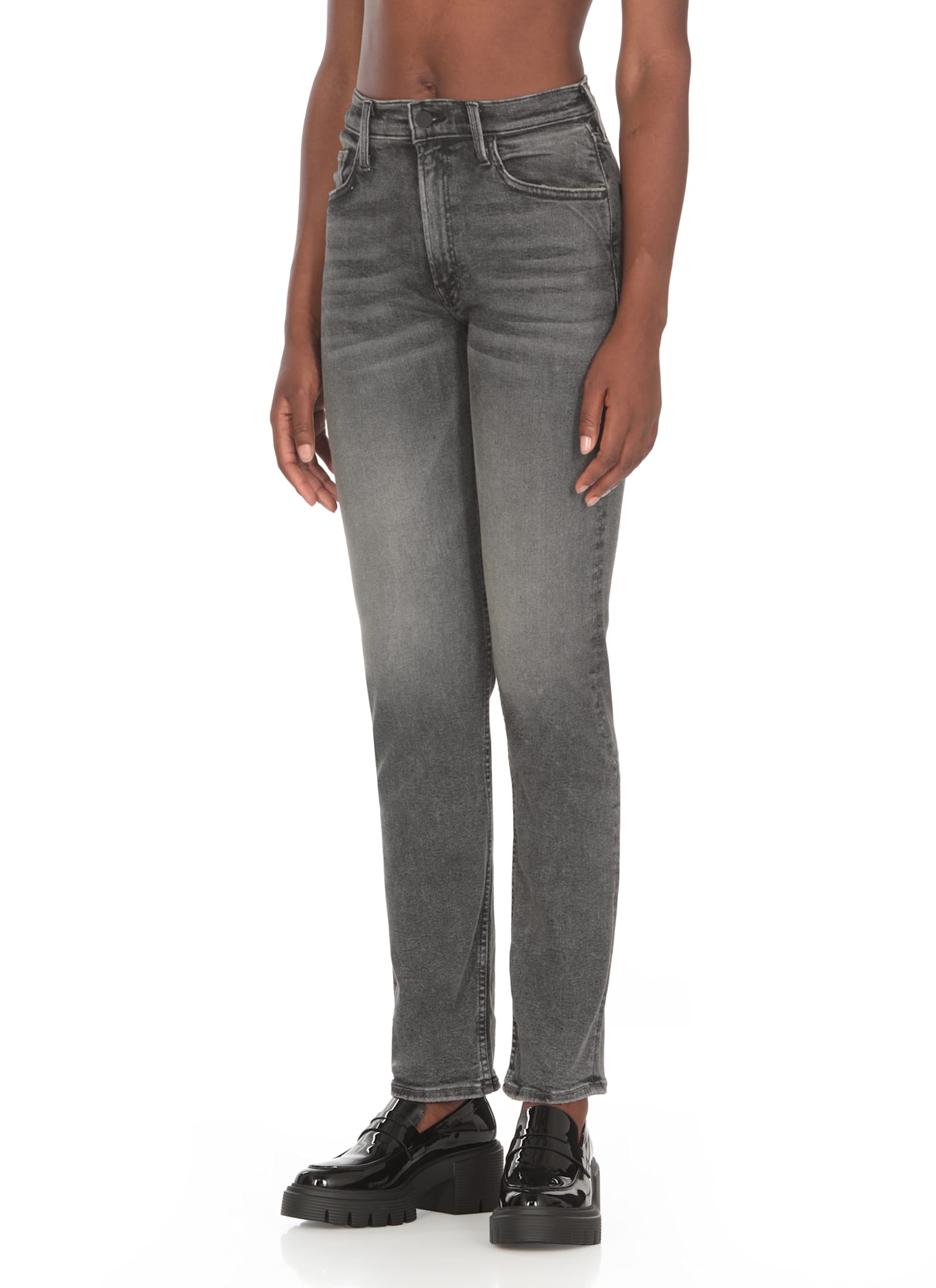 Shop Mother The Mid Rise Rider Jeans In Grey