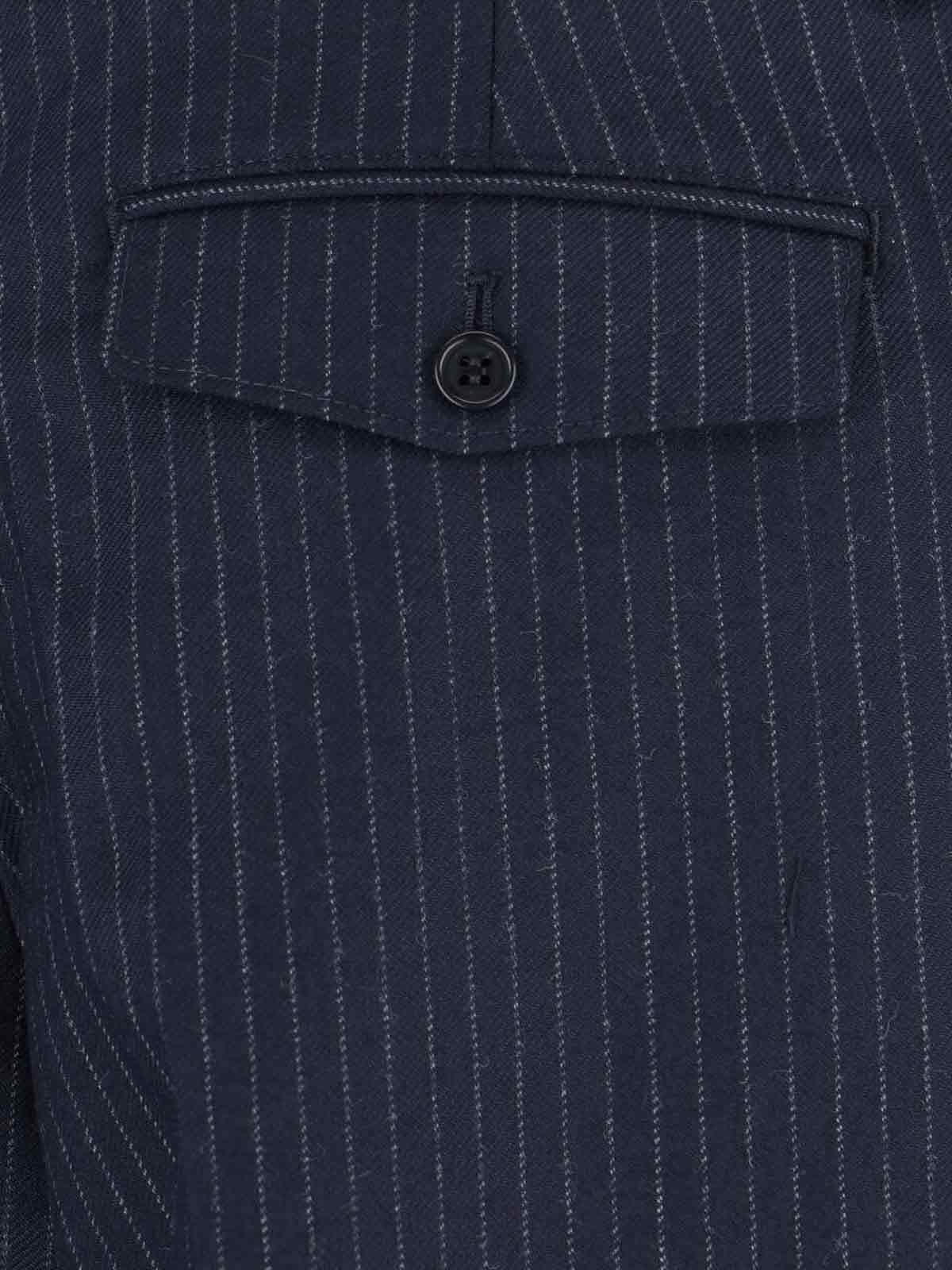 Sunflower Navy Pinstriped Virgin Wool Blend Trousers With High Waist In Blue