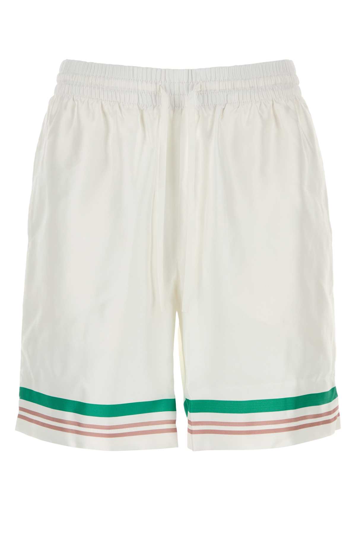 Casablanca Mens Casa Way Graphic-print Drawstring Silk Shorts In White