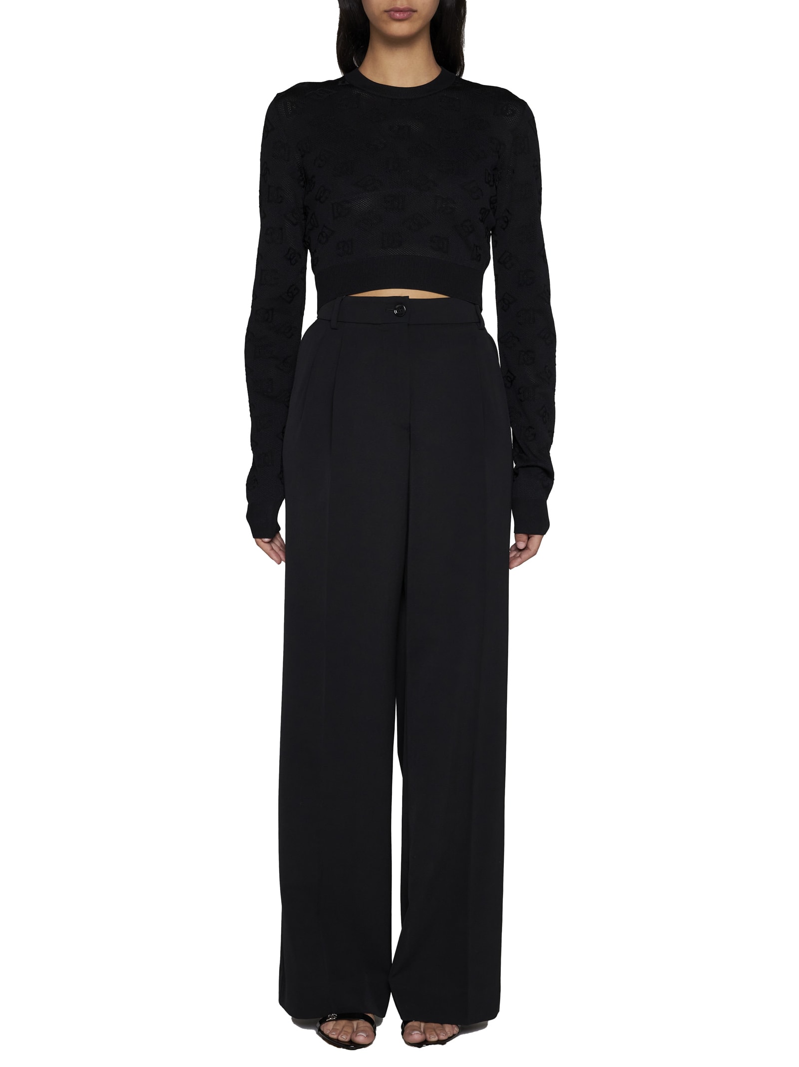 Dolce & Gabbana Viscose Mesh Top With All-over Dg Logo In Black