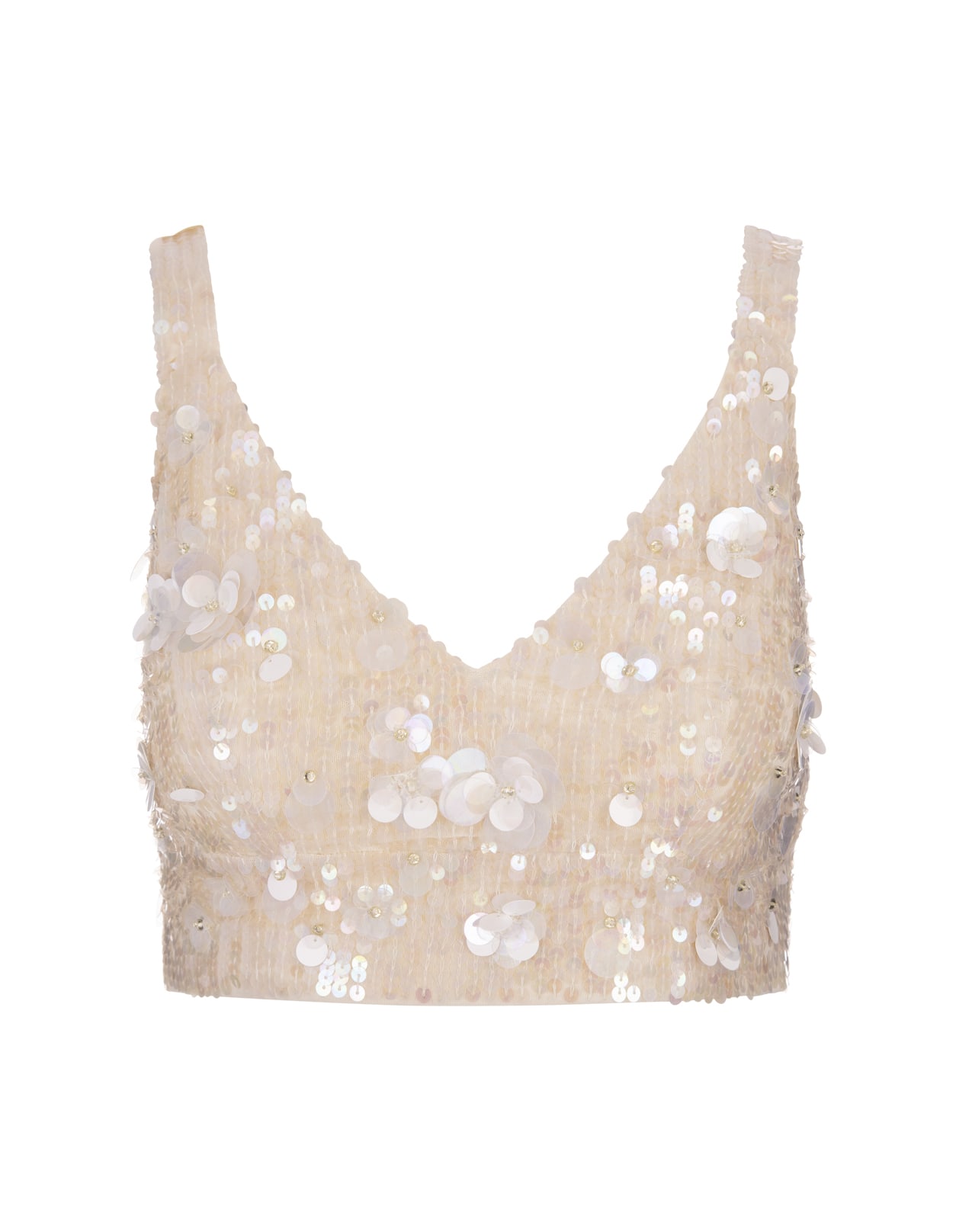 Parosh White Glow Full Sequins Crop Top