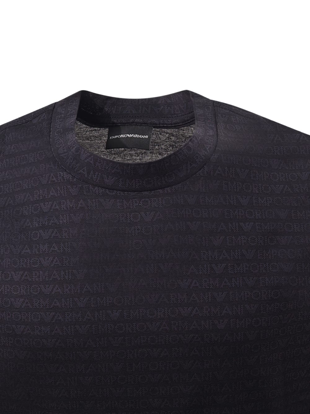 Emporio Armani Jersey T-shirt With Flocked Lighthouse Print And Logo In Black