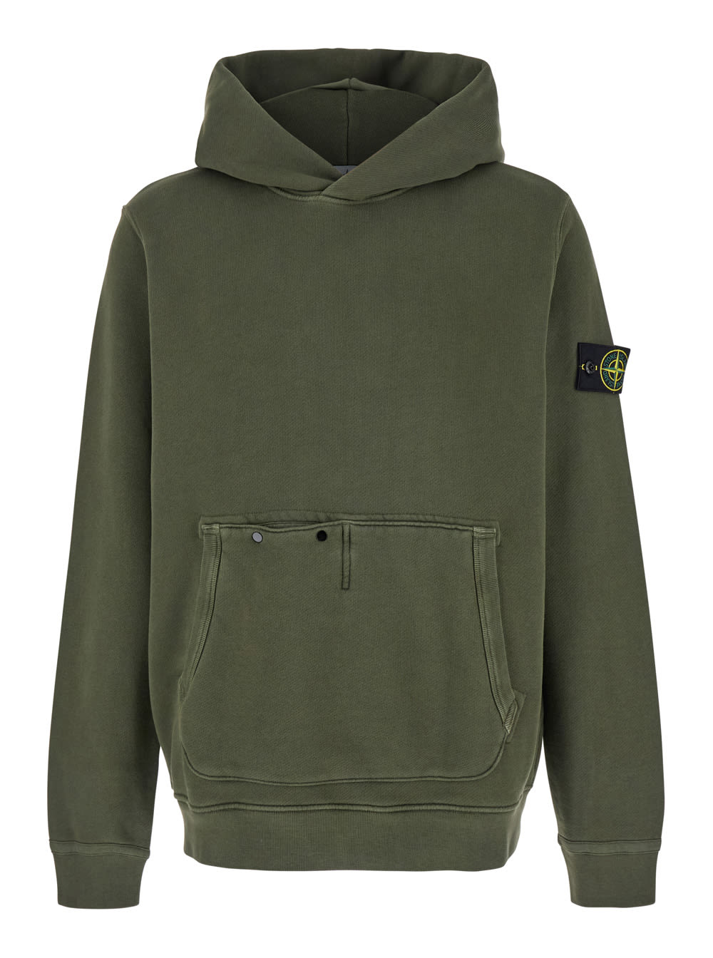 STONE ISLAND GREEN HOODIE WITH KANGAROO POCKET AND PATCH LOGO IN COTTON MAN 