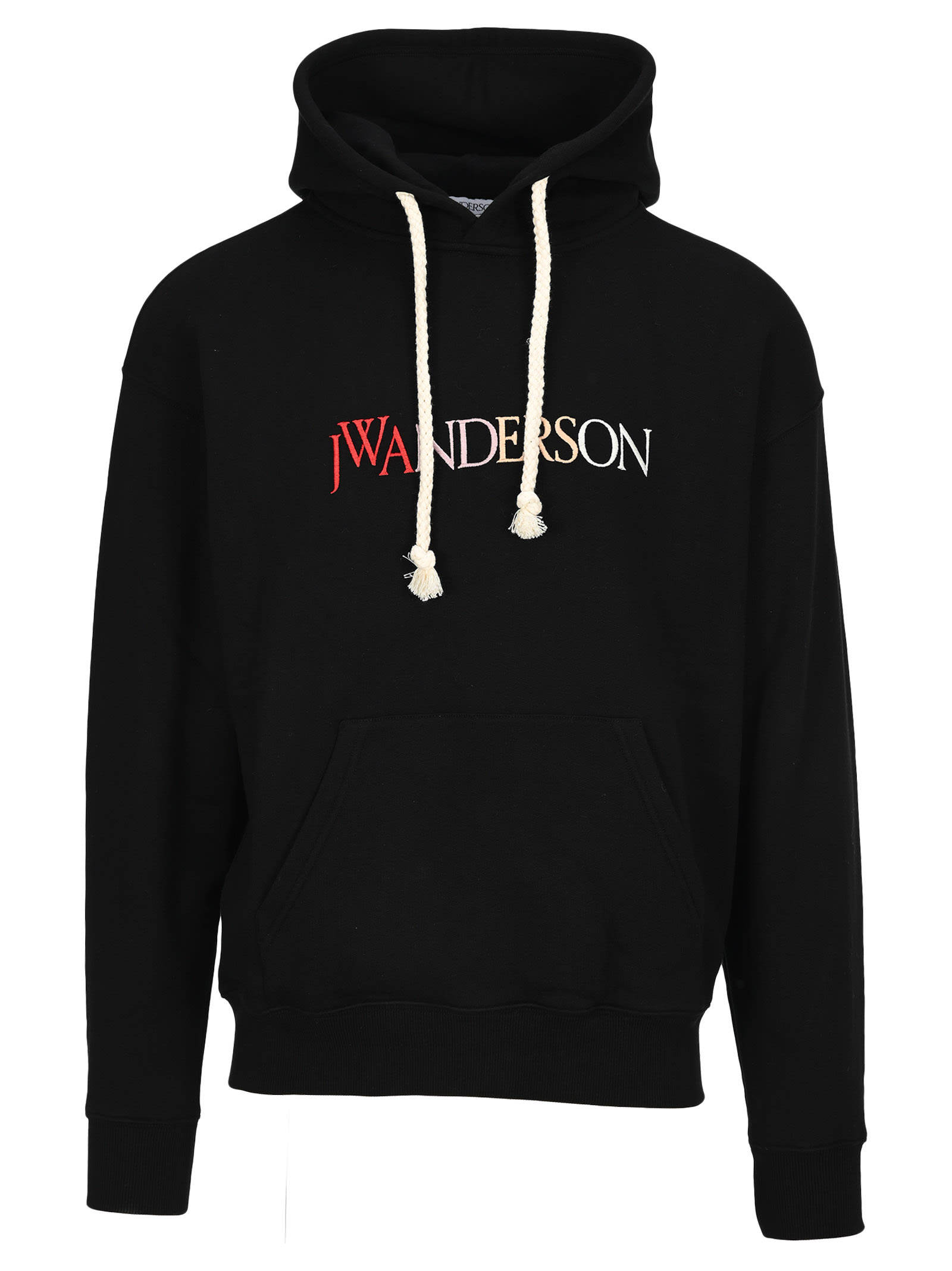 Jw Anderson Hooded Logo-embroidered Cotton-jersey Sweatshirt In Black ...