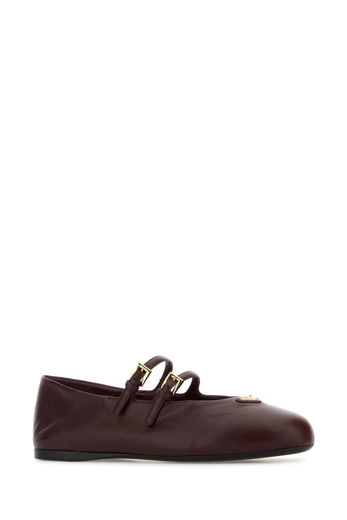 Prada Triangle Logo Leather Ballet Flats In Brown