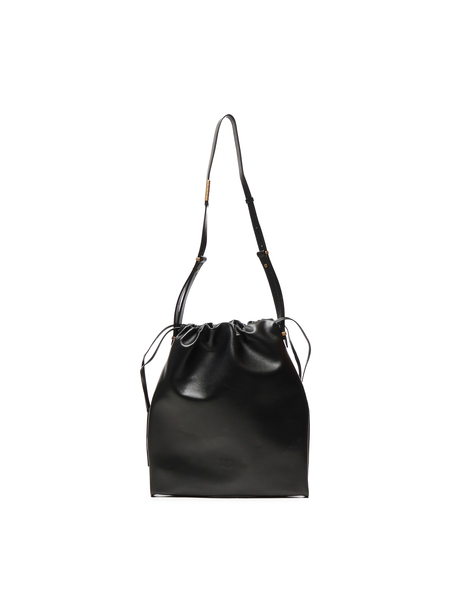 Pinko Drawstring Leather Shoulder Bag In Black
