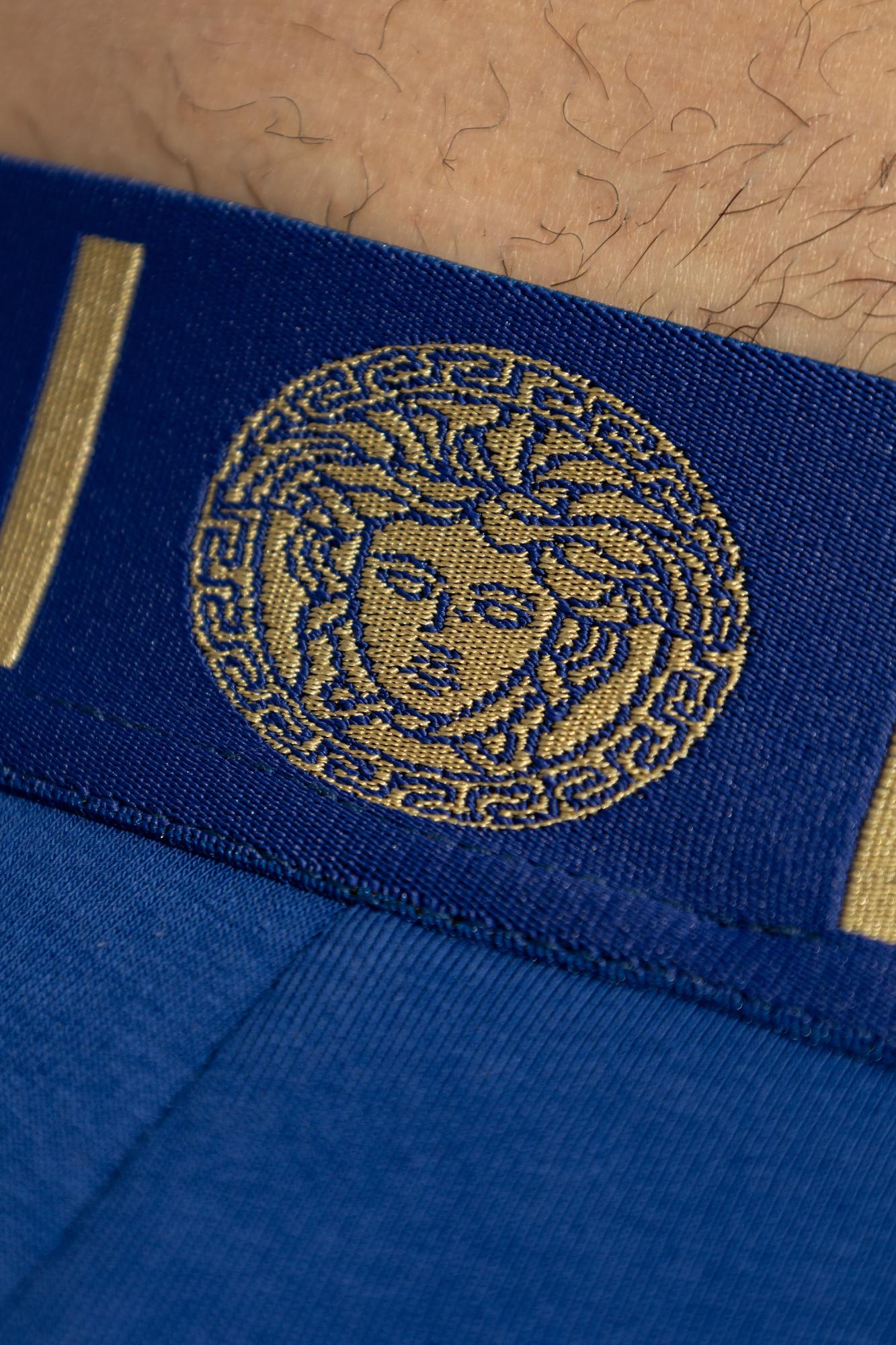 Versace Greca Border Jockstrap In Blue
