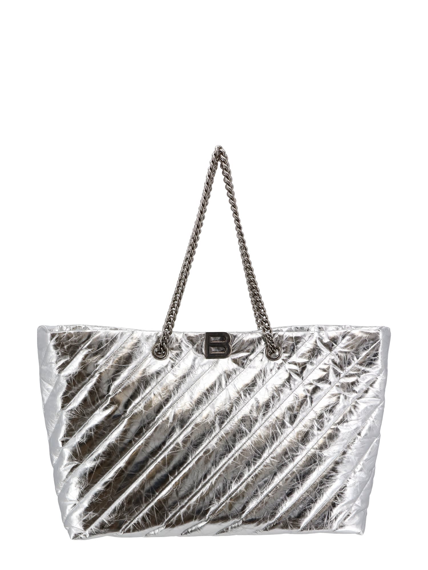 Shop Balenciaga All Crush Shoulder Bag In Silver