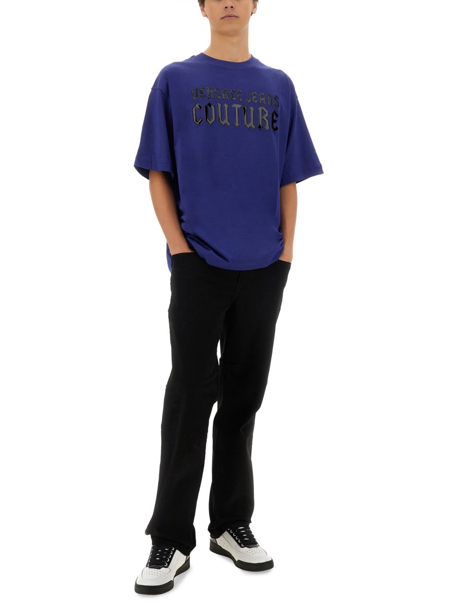 Shop Versace Jeans Couture Gothic Logo T-shirt In Blue