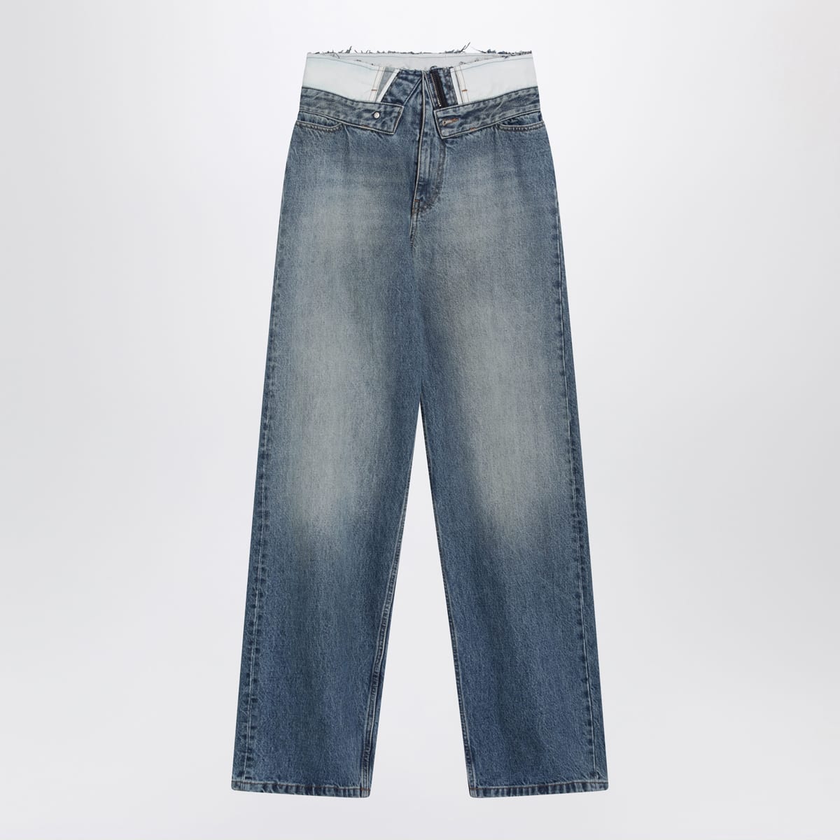 Mm6 Maison Margiela Light Blue Washed Jeans With Layered Waistband In Black