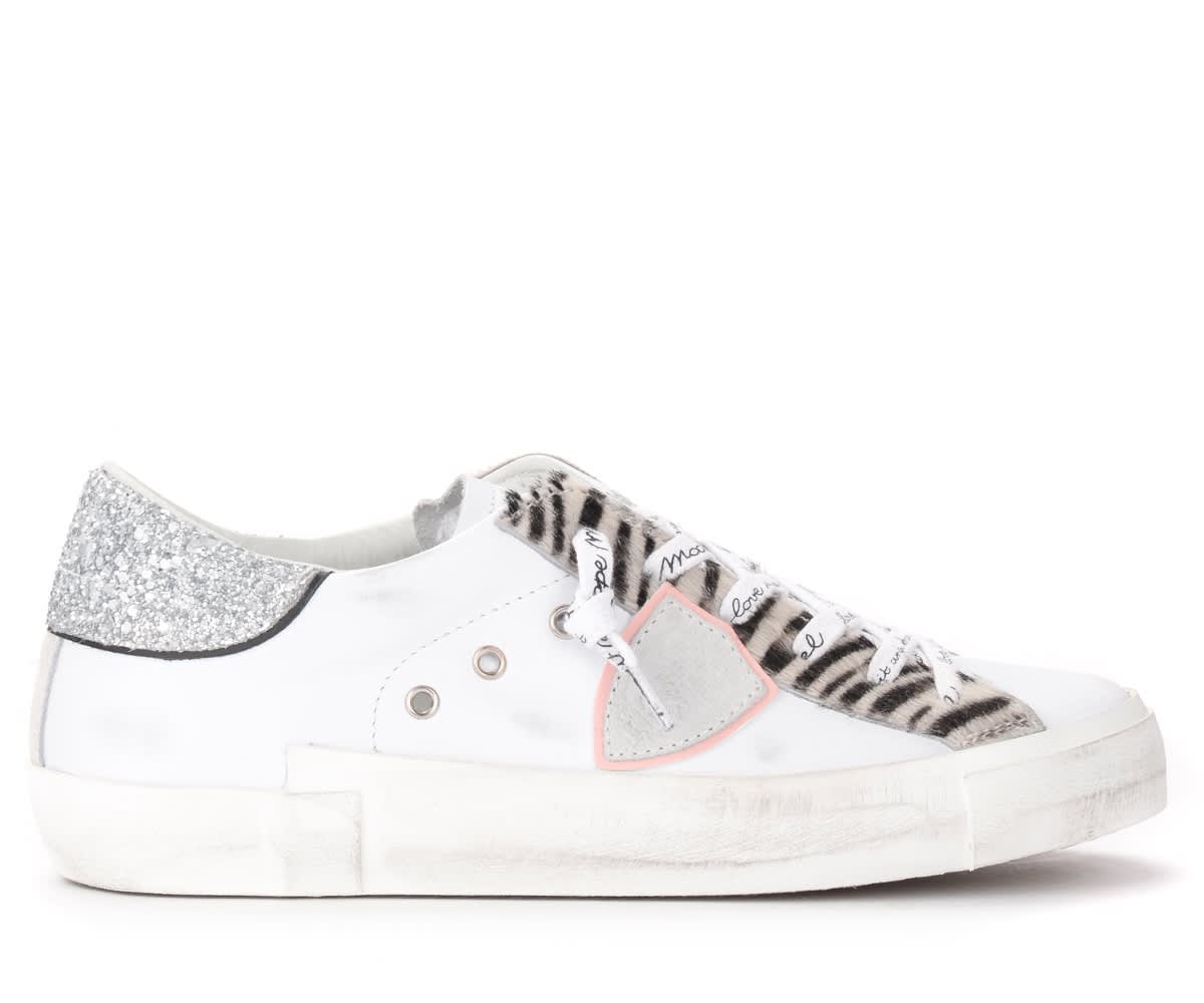 Philippe Model Paris X Sneakers In White Leather With Zebra Details