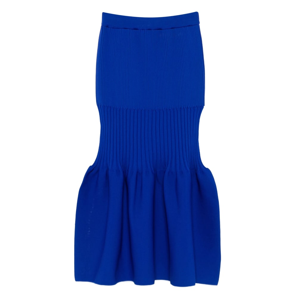 Cfcl Ribbed-knit Ruffled Midi Skirt In Blue