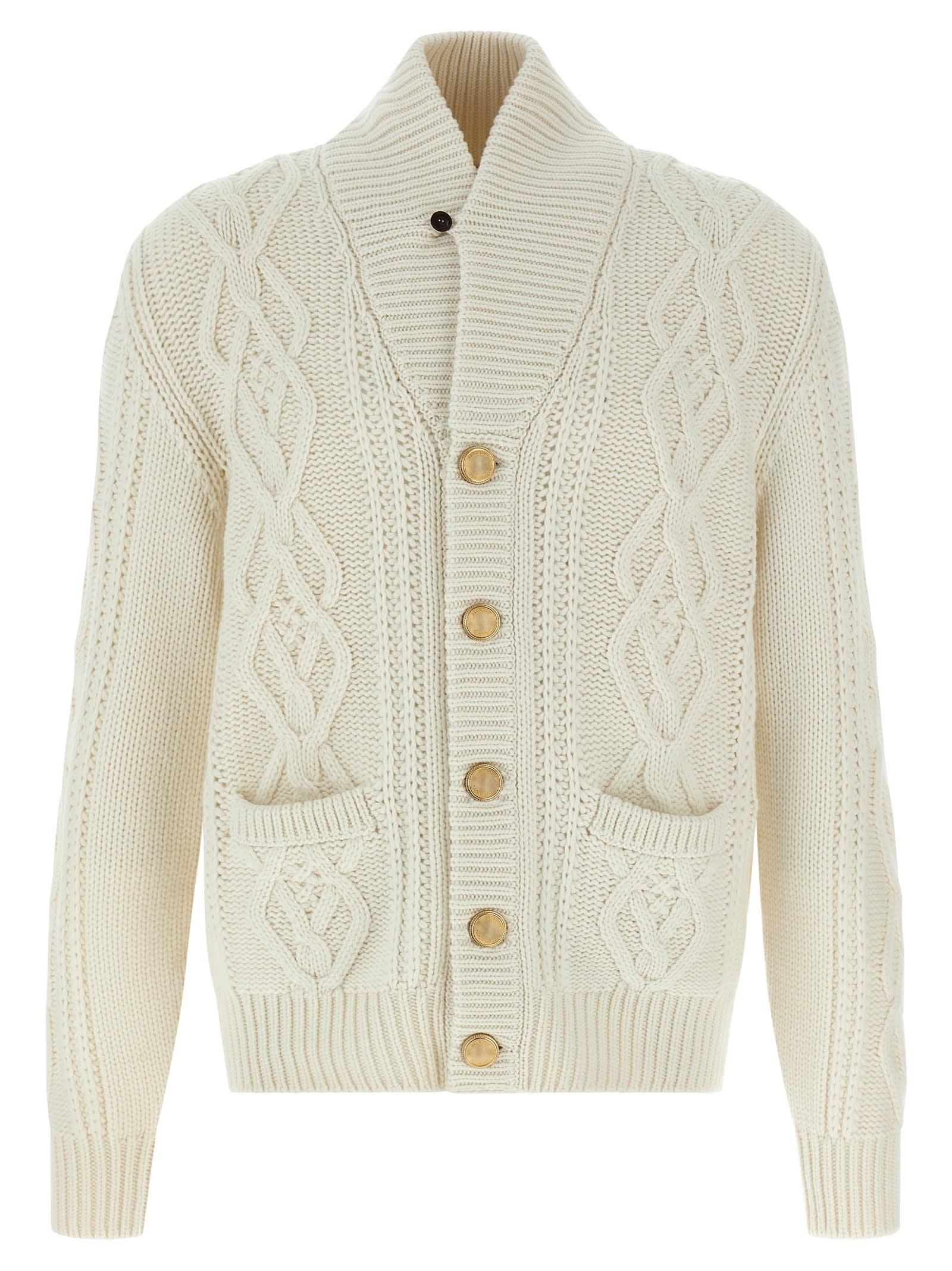 Brunello Cucinelli Cashmere Cardigan With Cable Knit Design In Neutral