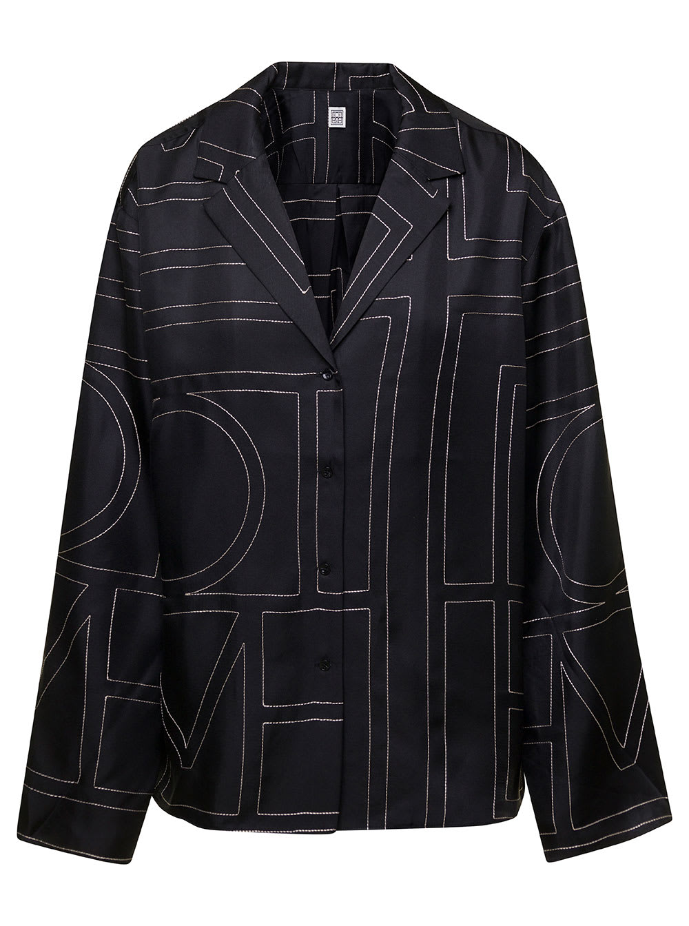 TOTÊME BLACK SHIRT WITH ALL-OVER MONOGRAM PRINT IN SILK WOMAN