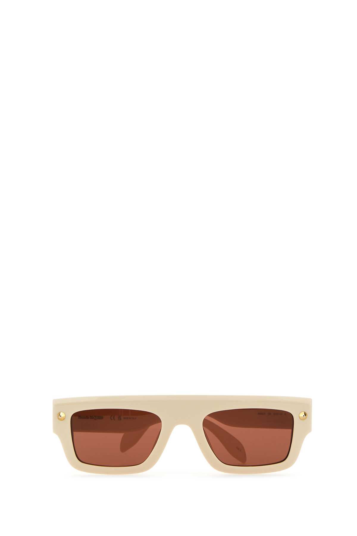 Alexander Mcqueen Spike Studs Contemporary Square Frame Tinted Sunglasses In Ivoryivorybrown