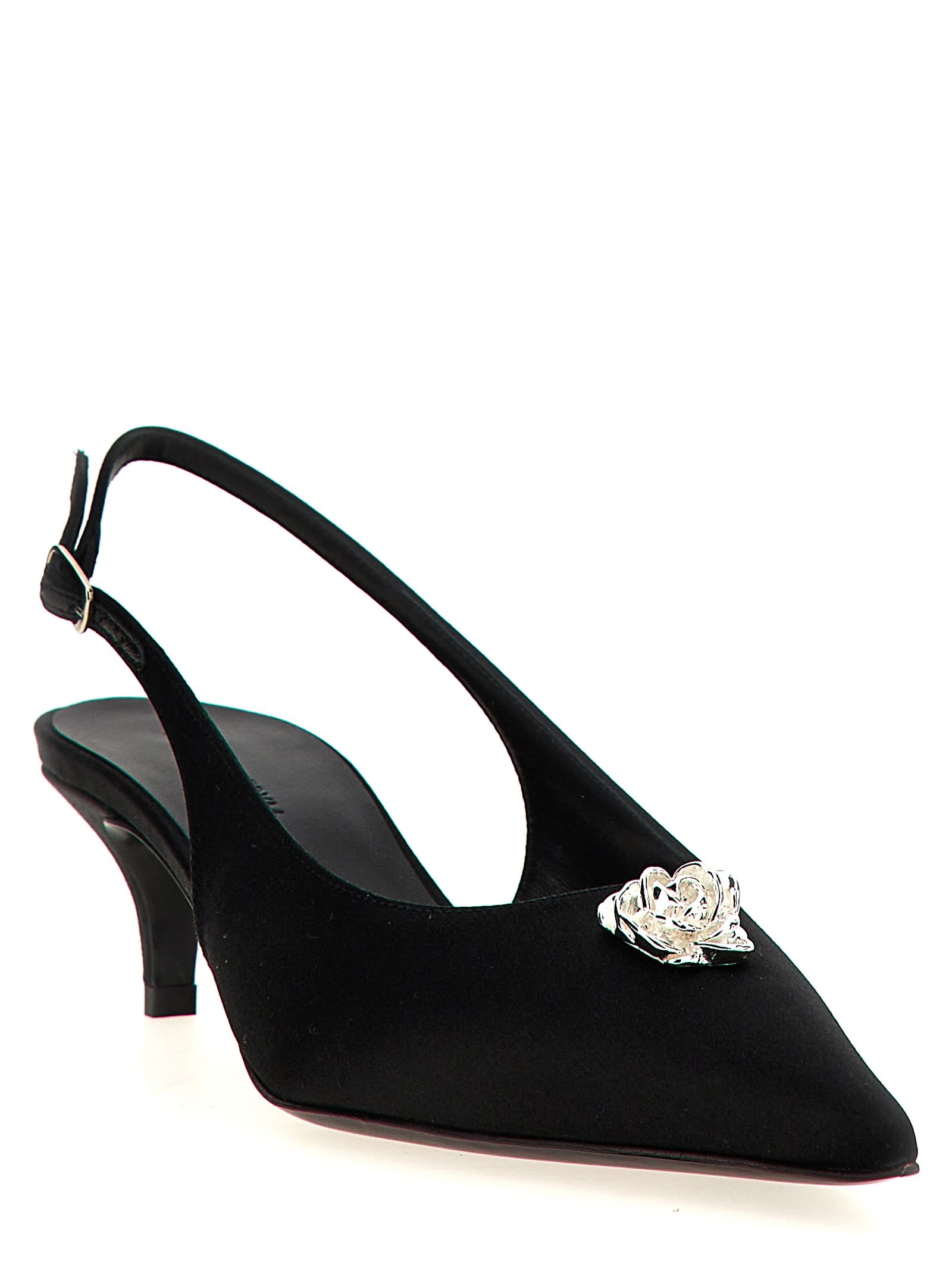 Magda Butrym Rosetta Slingback Pumps With Embellished Kitten Heel In Black