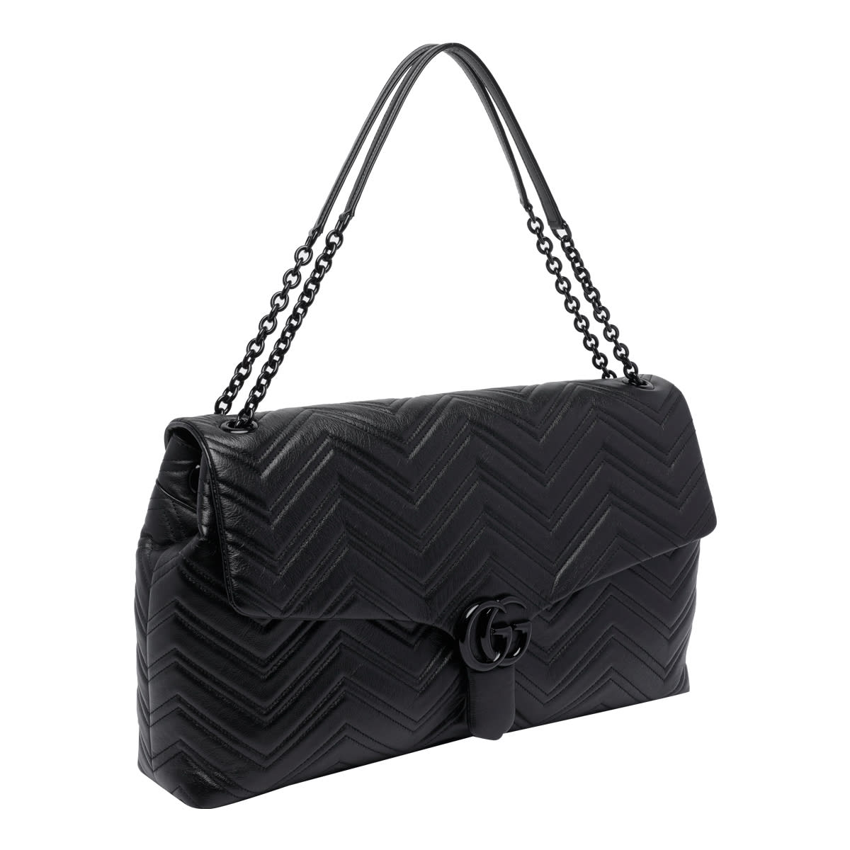 Gucci Women Black Crossbody Bag With Sliding Chain-link Shoulder Strap And Gg Plaque Closure On The  In Black