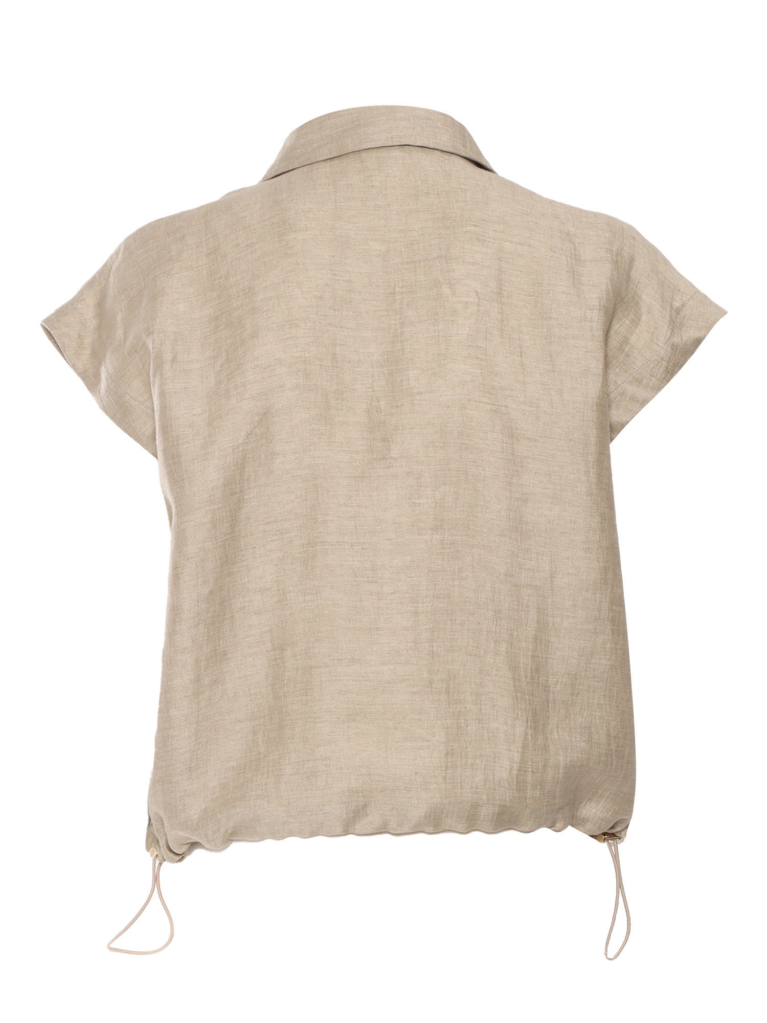 Fay Crop Sleeveless Shirt With Drawstring In Beige