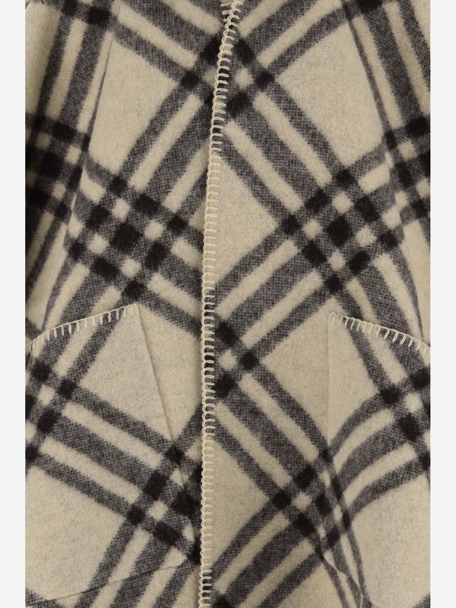 Shop Burberry Wool Cape With Check Pattern In Red